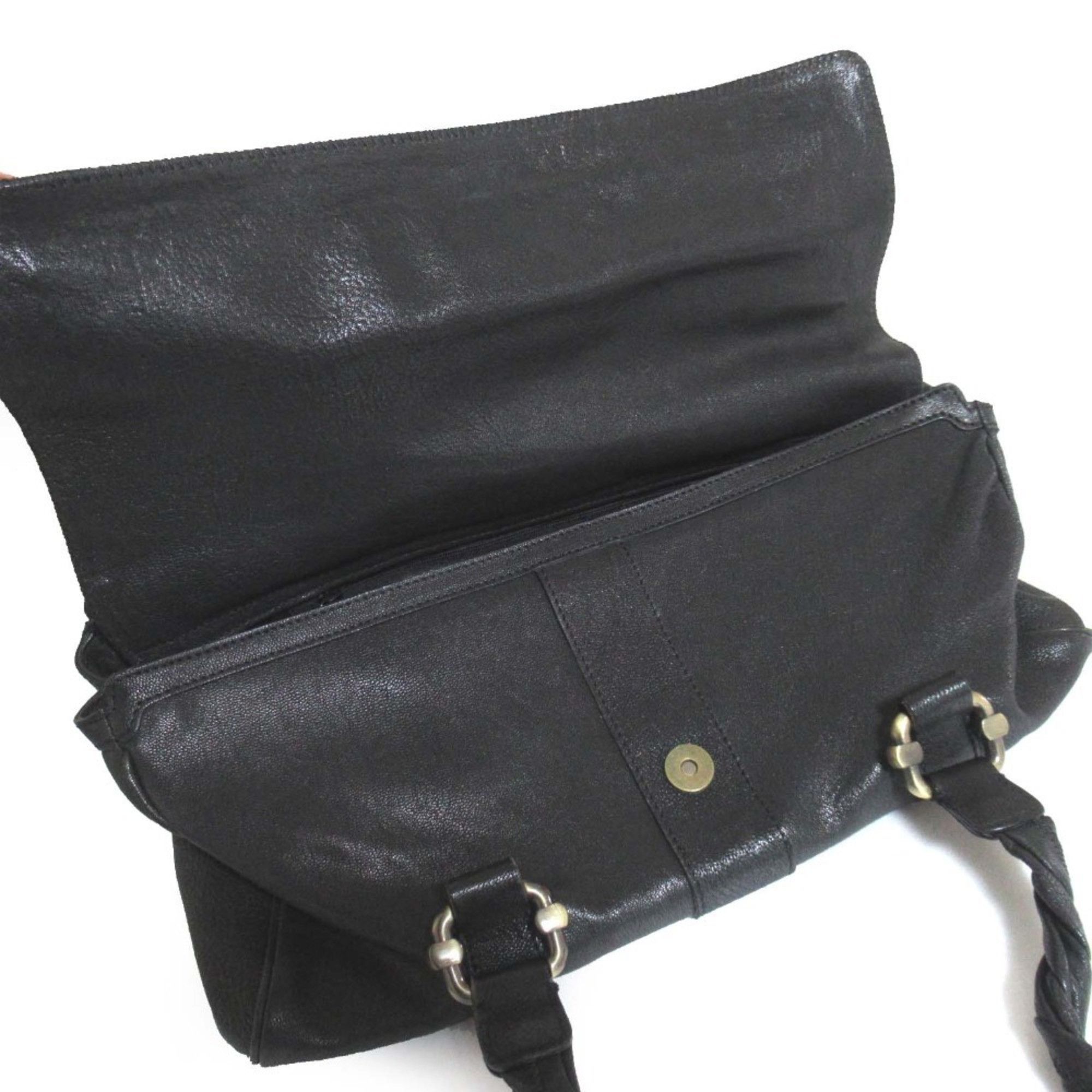 Emporio Armani Emporio Armani Leather Flap Handbag Shoulder Bag Black x Gold Hardware Women's Size ONE SIZE - 7 Thumbnail