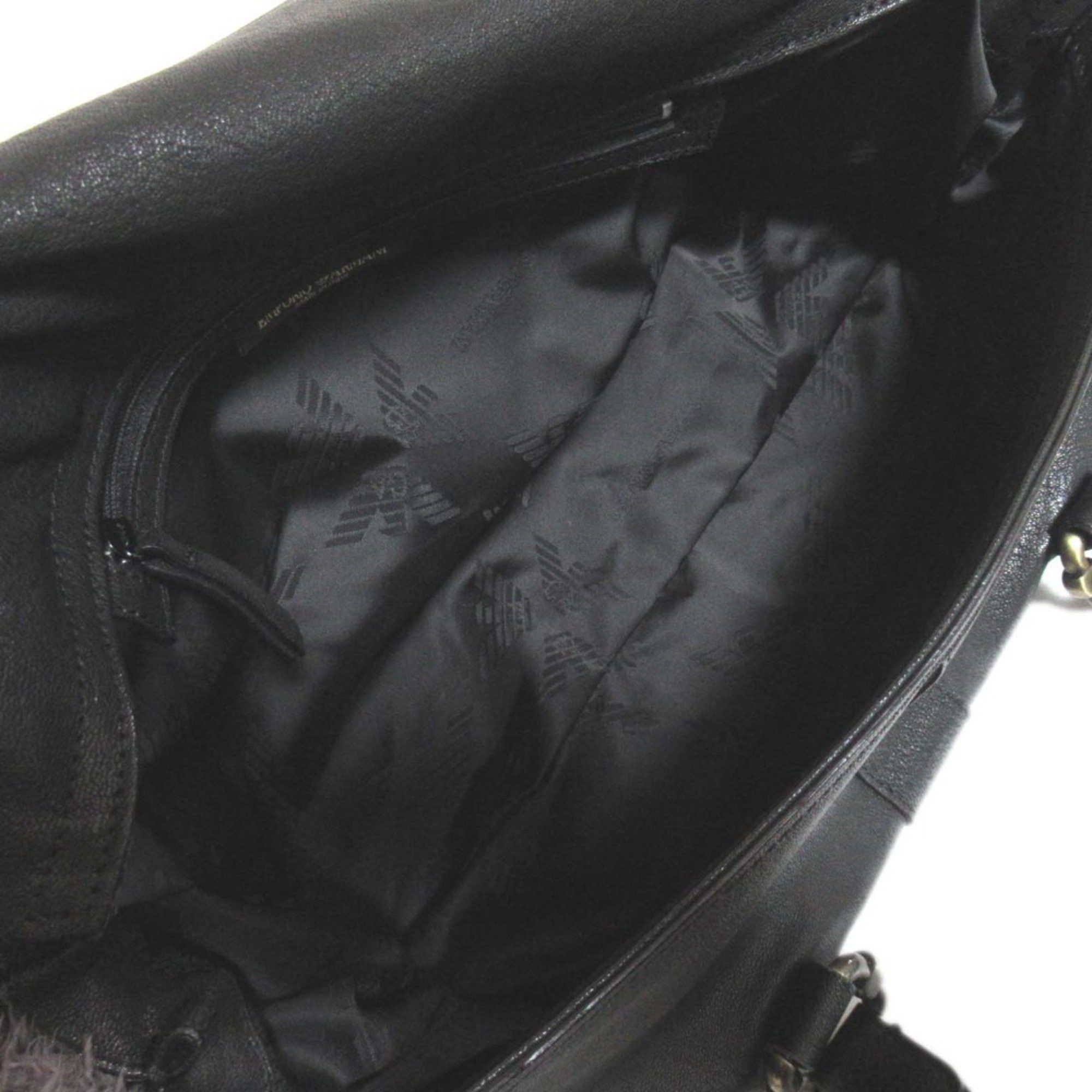 Emporio Armani Emporio Armani Leather Flap Handbag Shoulder Bag Black x Gold Hardware Women's Size ONE SIZE - 8 Thumbnail