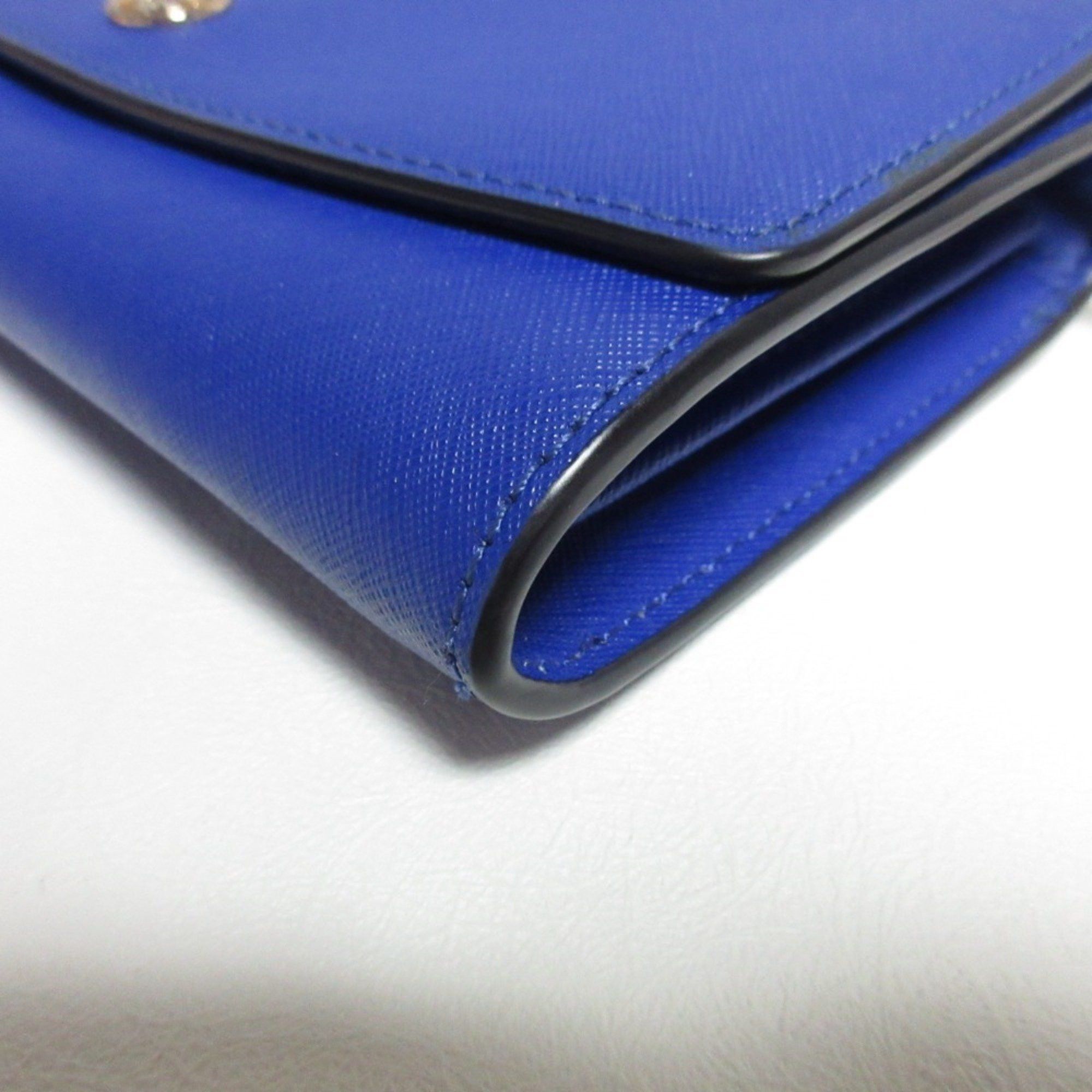 Tory Burch TORY BURCH Saffiano Leather Shoulder Wallet Purse Clutch Bag Blue Women's Size ONE SIZE - 7 Thumbnail