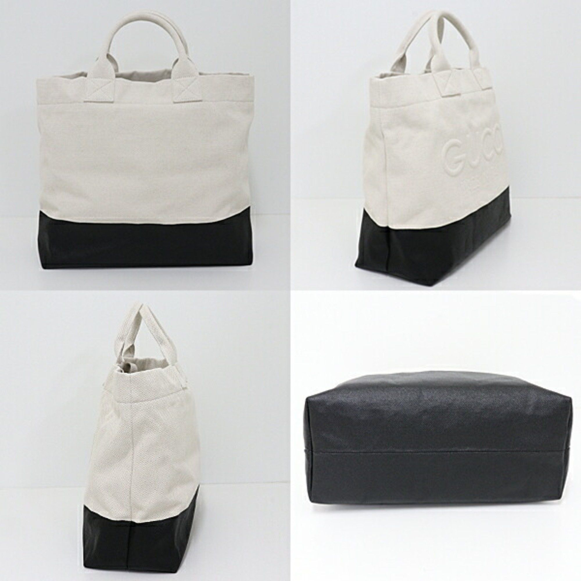 Gucci GUCCI Embossed Detail Canvas Tote Bag 782741 Natural Ivory Black Size ONE SIZE - 2 Thumbnail