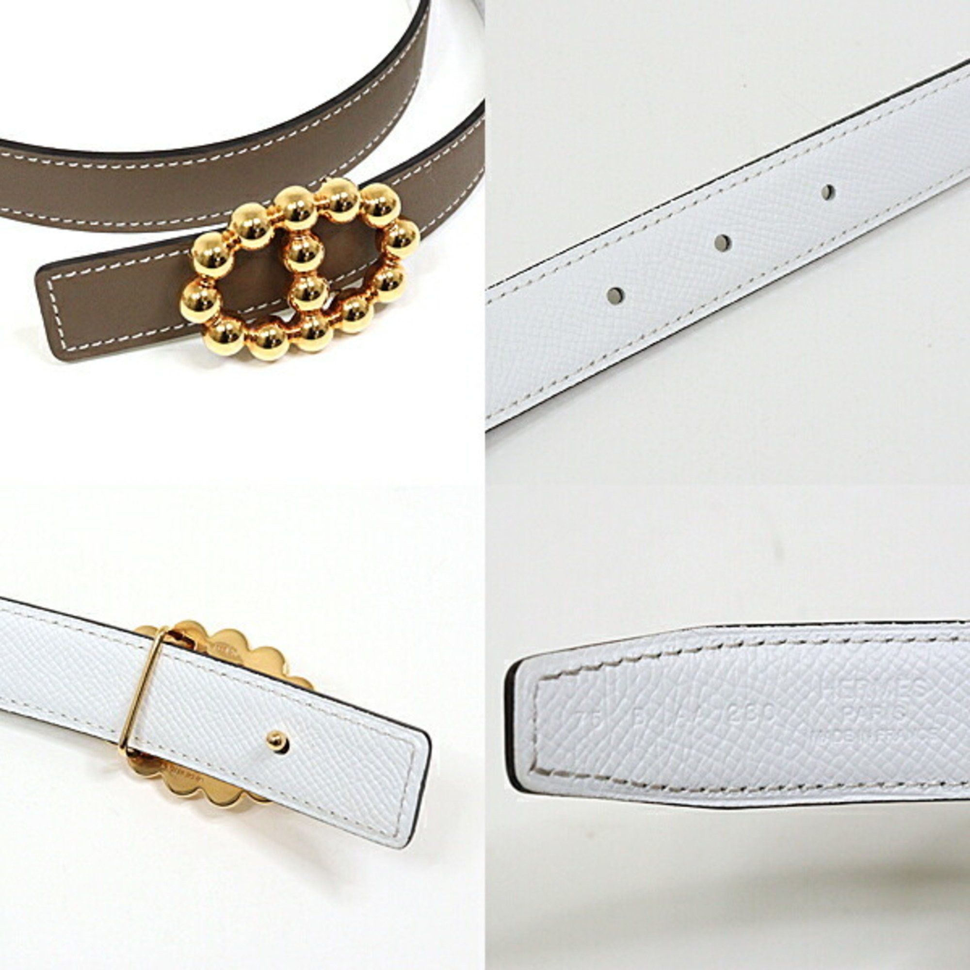 HERMES Maillon Bubble Belt Reversible Swift Epson Etoupe New White