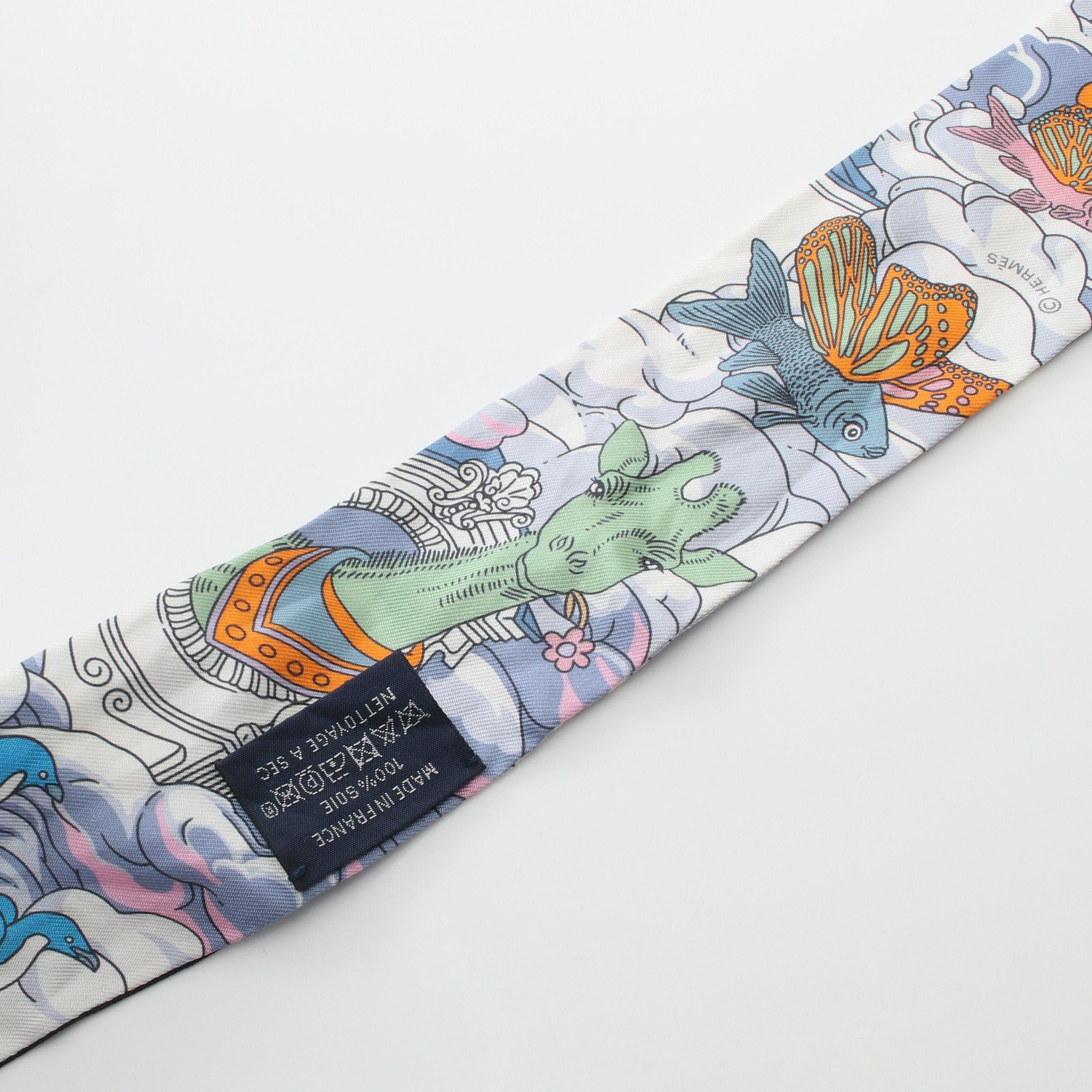 Hermes Hermes Twilly Sur Mon Nuage Ribbon Scarf Silk Black White Multicolor Size ONE SIZE - 6 Thumbnail
