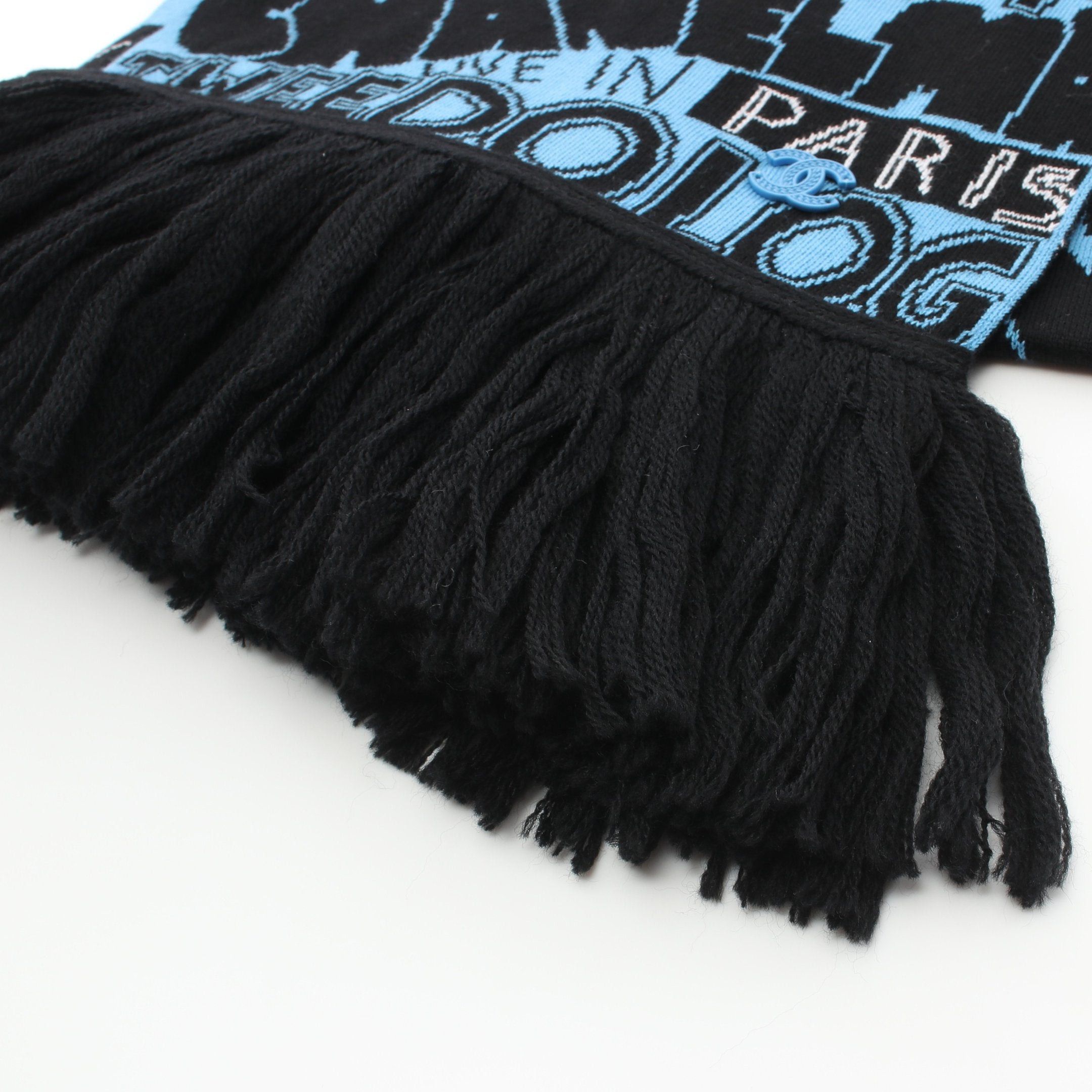 Chanel Chanel Scarf Cotton Cashmere Wool Blue Black White Size ONE SIZE - 6 Thumbnail
