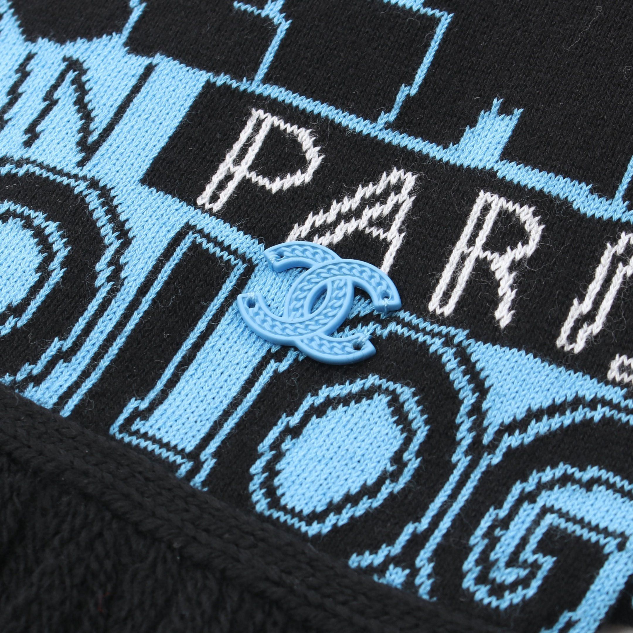 Chanel Chanel Scarf Cotton Cashmere Wool Blue Black White Size ONE SIZE - 5 Thumbnail