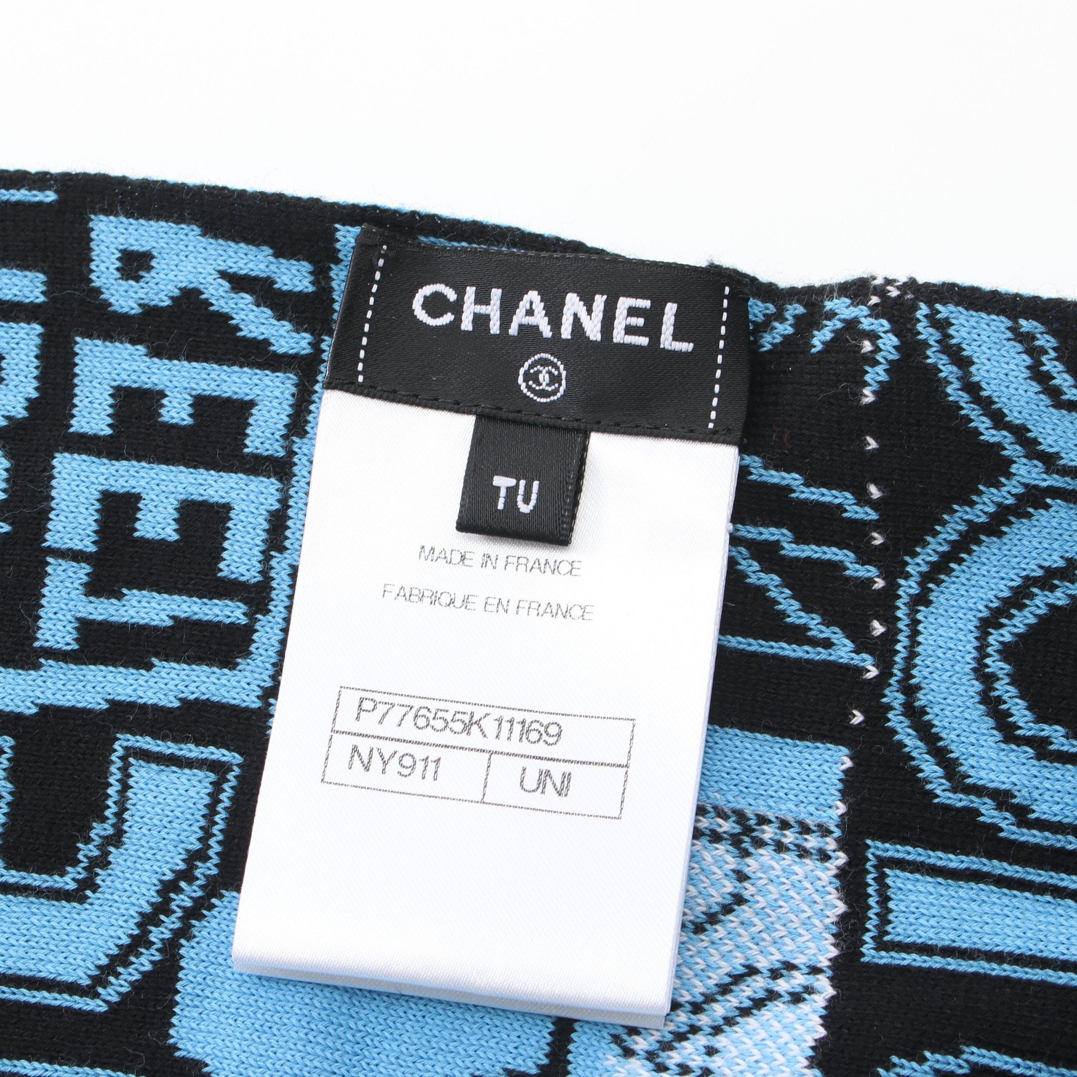 Chanel Chanel Scarf Cotton Cashmere Wool Blue Black White Size ONE SIZE - 2 Thumbnail