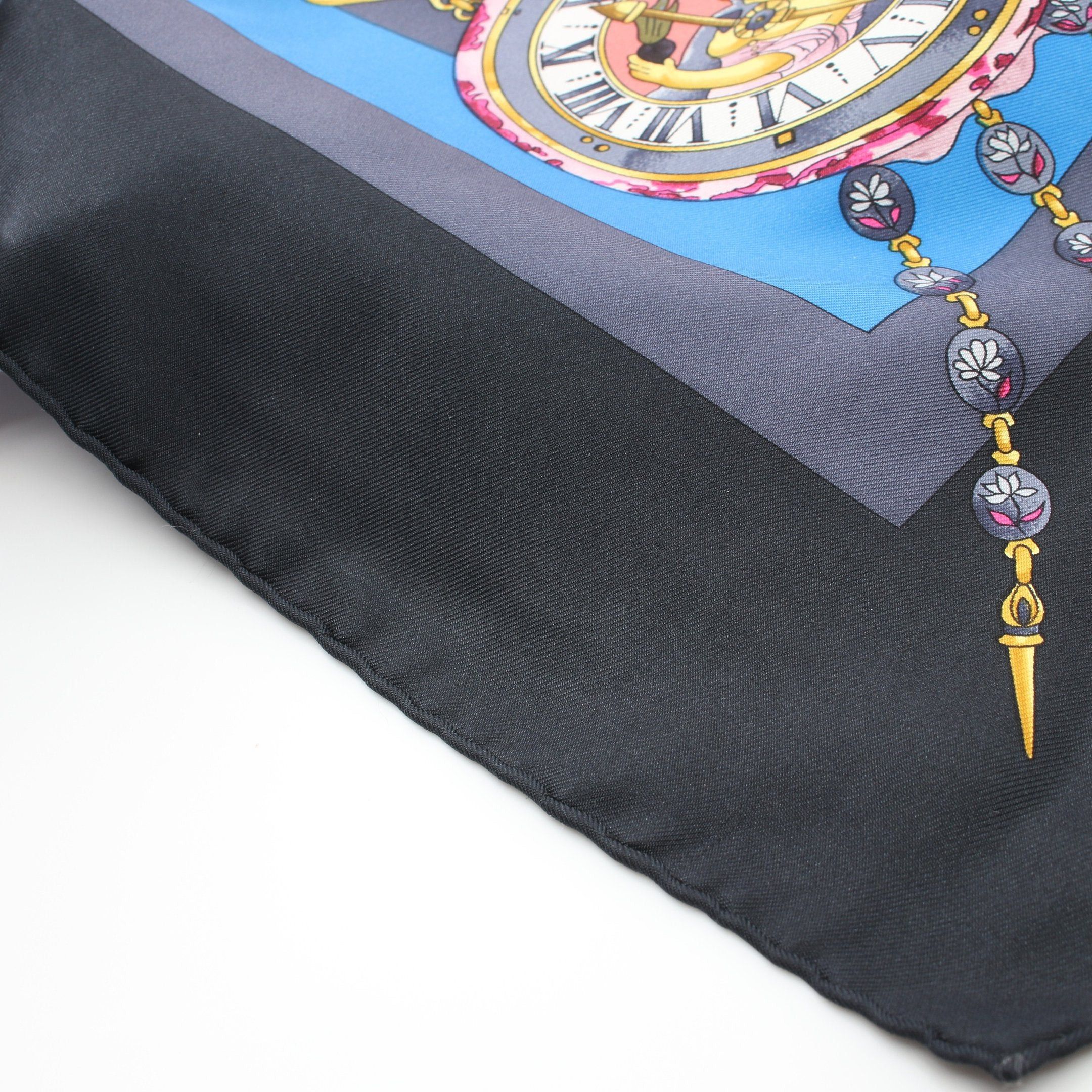Hermes Hermes Carres 90 Parmi Les Fleurs Je Compte Heures Scarf Silk Black Multicolor Size ONE SIZE - 5 Thumbnail