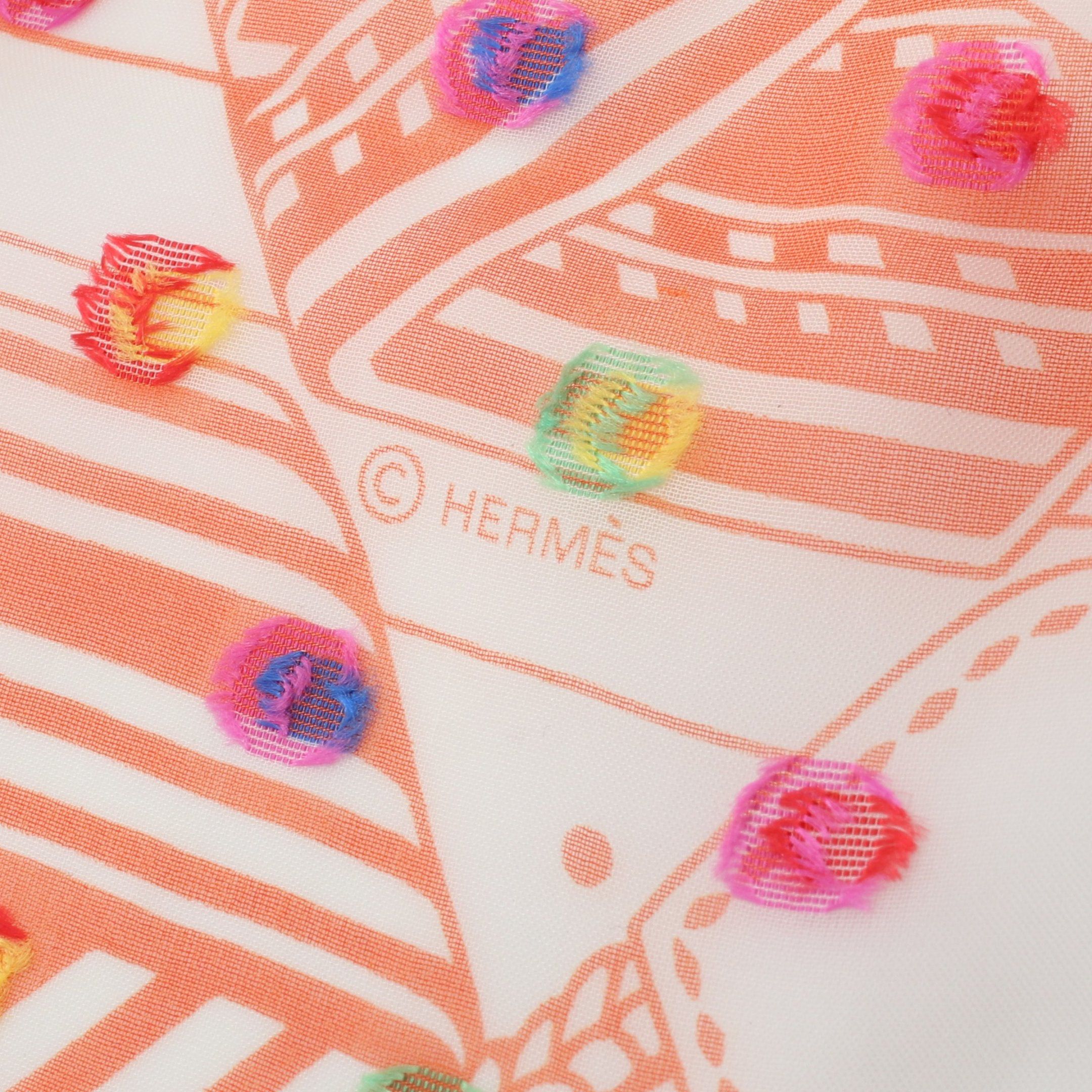 Hermes Hermes Carre 60 Sangles En Zigzag Scarf Silk Orange Multicolor Size ONE SIZE - 2 Thumbnail