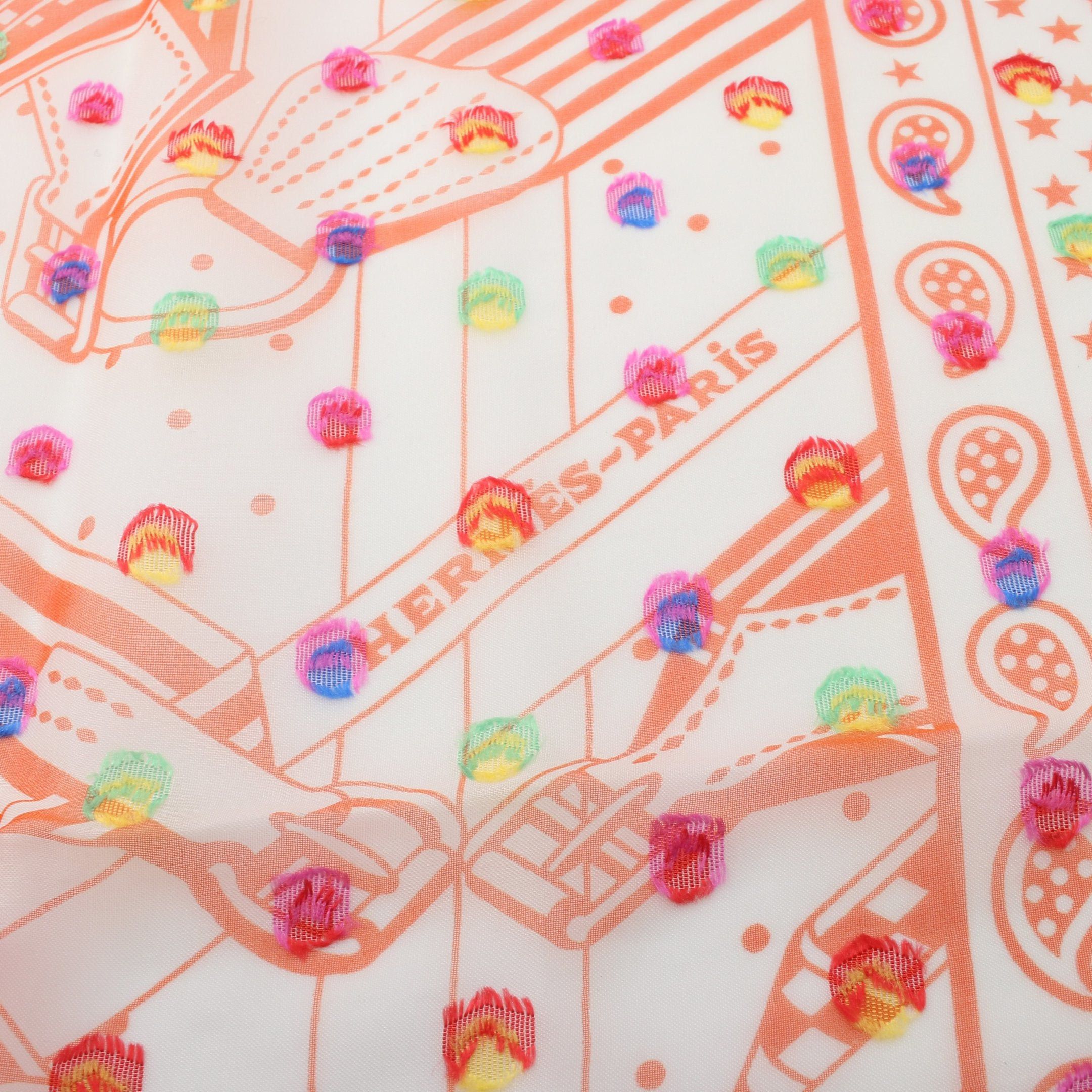 Hermes Hermes Carre 60 Sangles En Zigzag Scarf Silk Orange Multicolor Size ONE SIZE - 4 Thumbnail