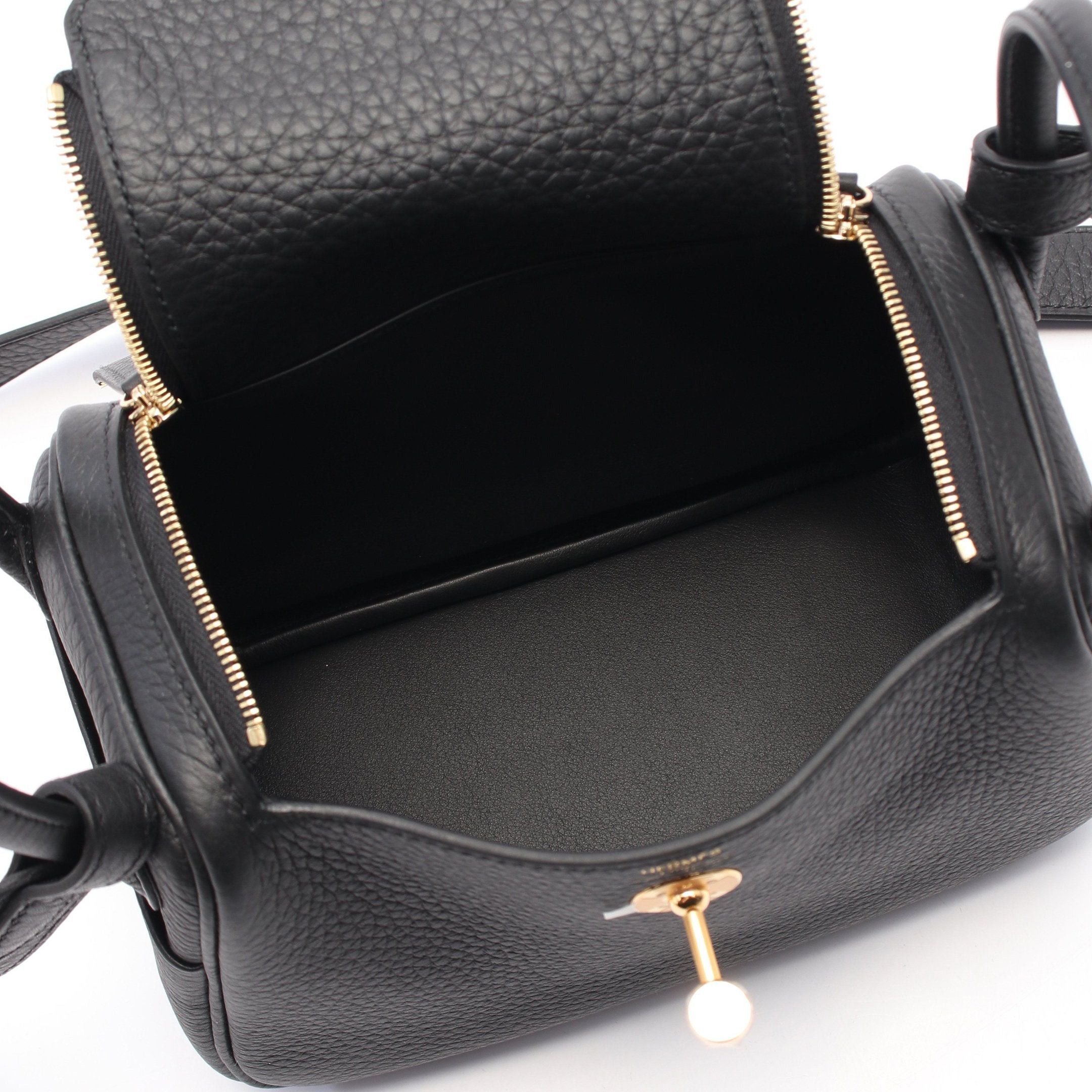 Hermes Hermes Lindy Mini Shoulder Bag Clemence Leather Black Gold Hardware Double Engraved Size ONE SIZE - 3 Thumbnail