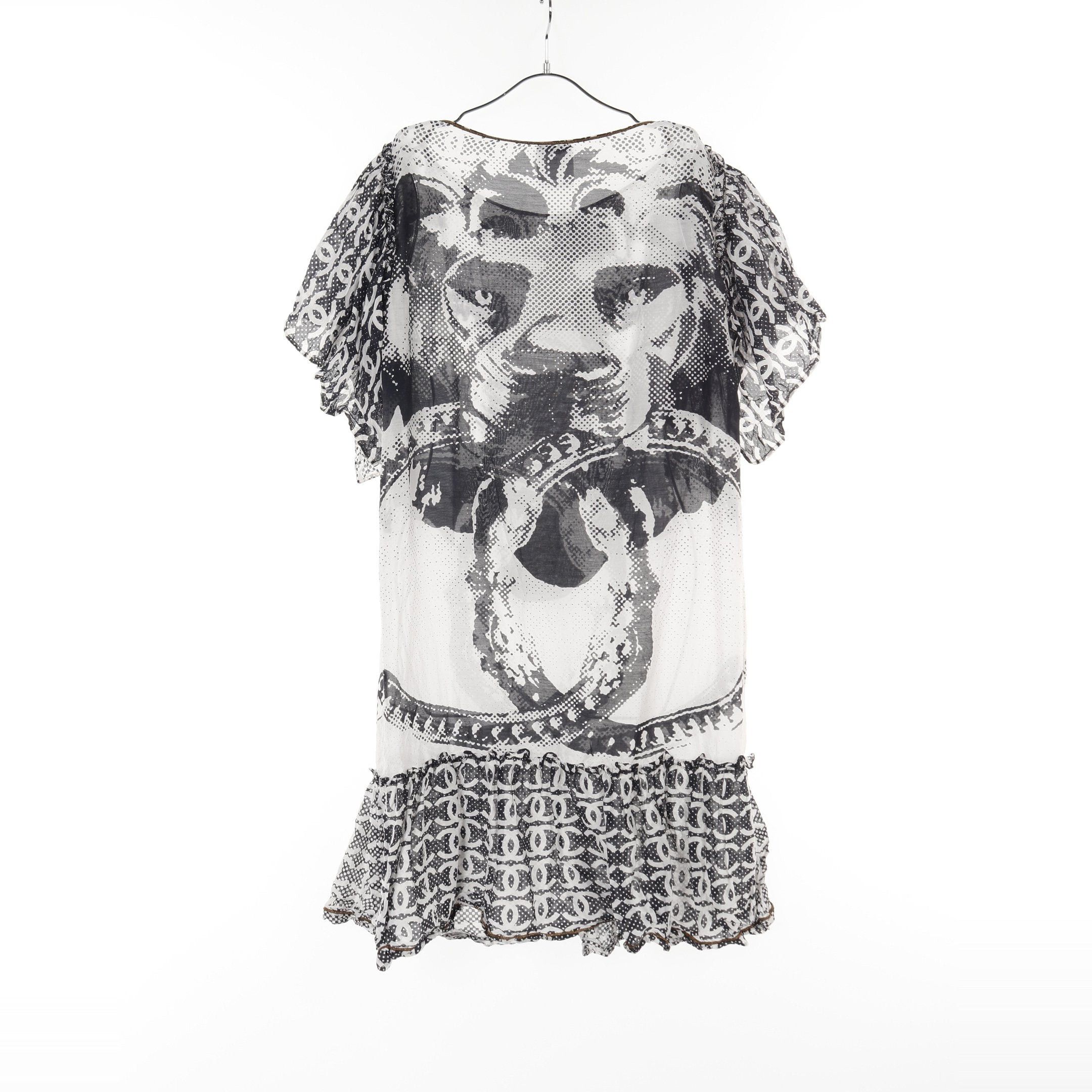 Chanel Chanel Lion Coco Mark Chiffon One Piece Cotton Silk White Black Frill Size ONE SIZE - 2 Thumbnail
