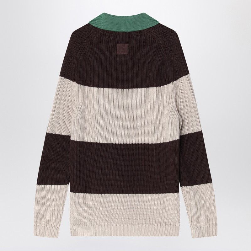 Fendi Fendi Knitted Cotton Polo Shirt With Brown And Beige Stripes Size US S / EU 44-46 / 1 - 2 Thumbnail