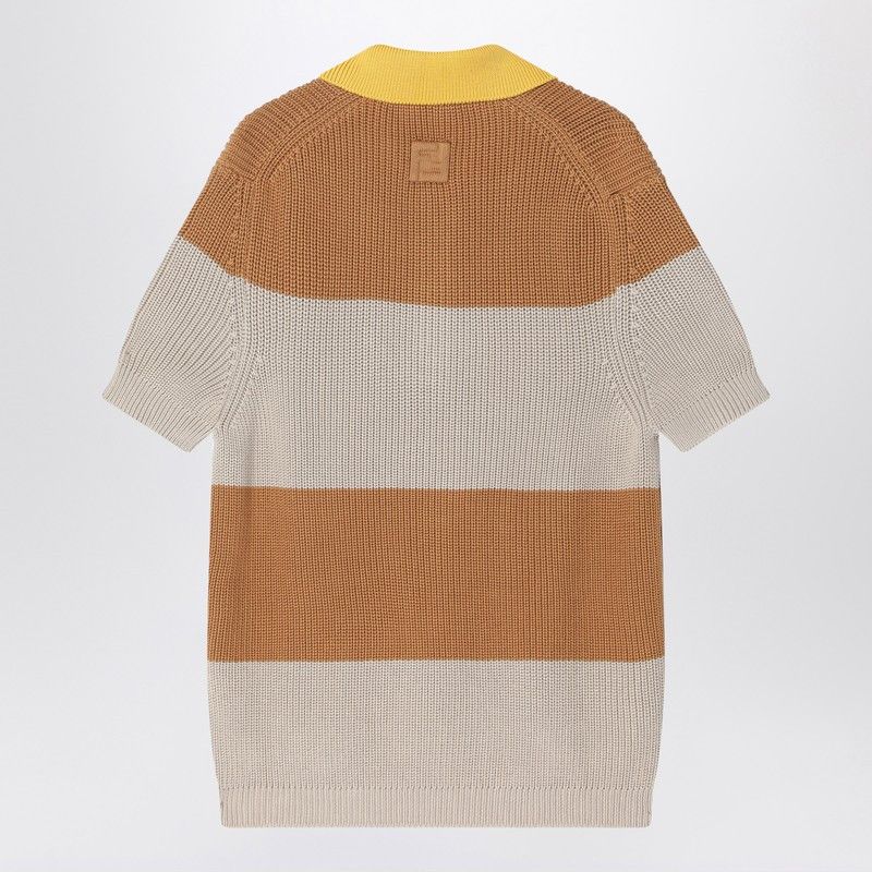 Fendi Fendi Knitted Cotton Polo Shirt With Sand And Beige Stripes Size US M / EU 48-50 / 2 - 2 Thumbnail