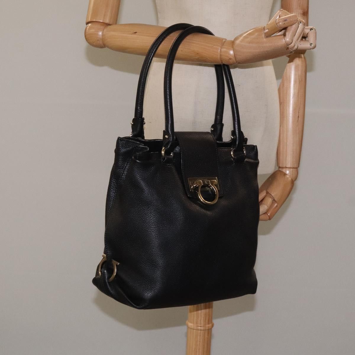 Salvatore Ferragamo Gancini Black Leather Handbag (Pre-Owned) Size ONE SIZE - 15 Thumbnail