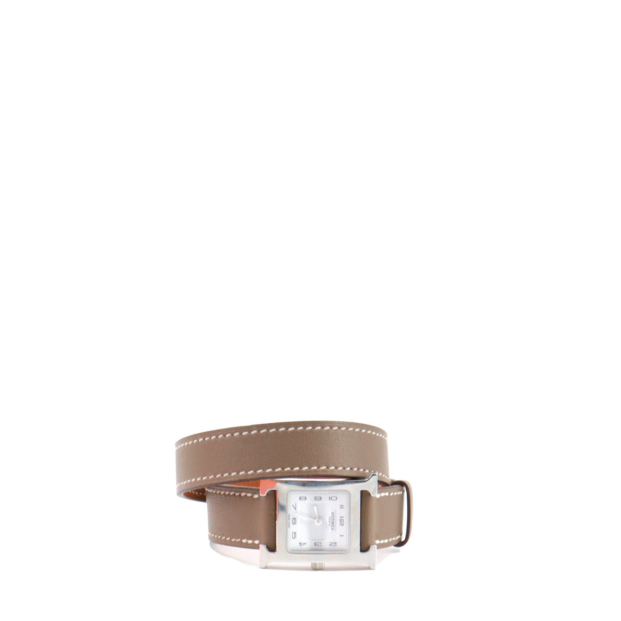 Hermes HERMÈS - Hermès Heure H Mini double tour watch in etoupe leather Size ONE SIZE - 3 Thumbnail