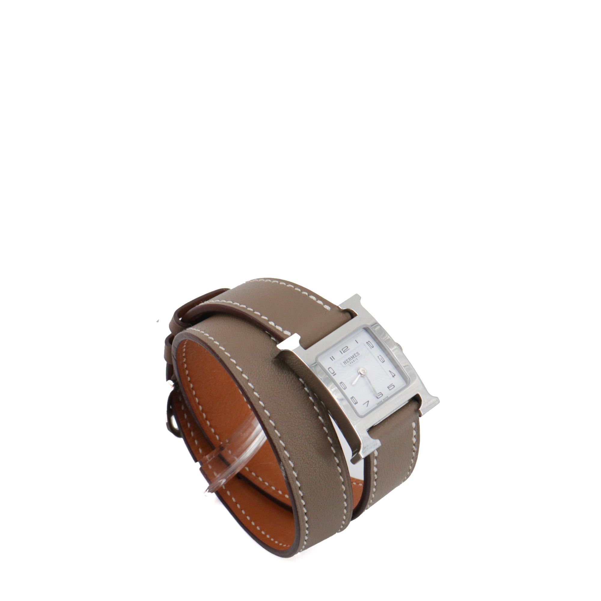 Hermes HERMÈS - Hermès Heure H Mini double tour watch in etoupe leather Size ONE SIZE - 2 Thumbnail
