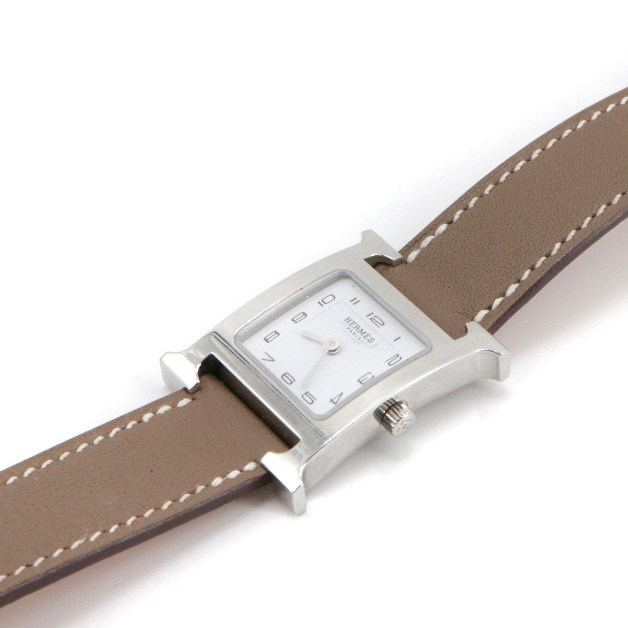 Hermes HERMÈS - Hermès Heure H Mini double tour watch in etoupe leather Size ONE SIZE - 4 Thumbnail