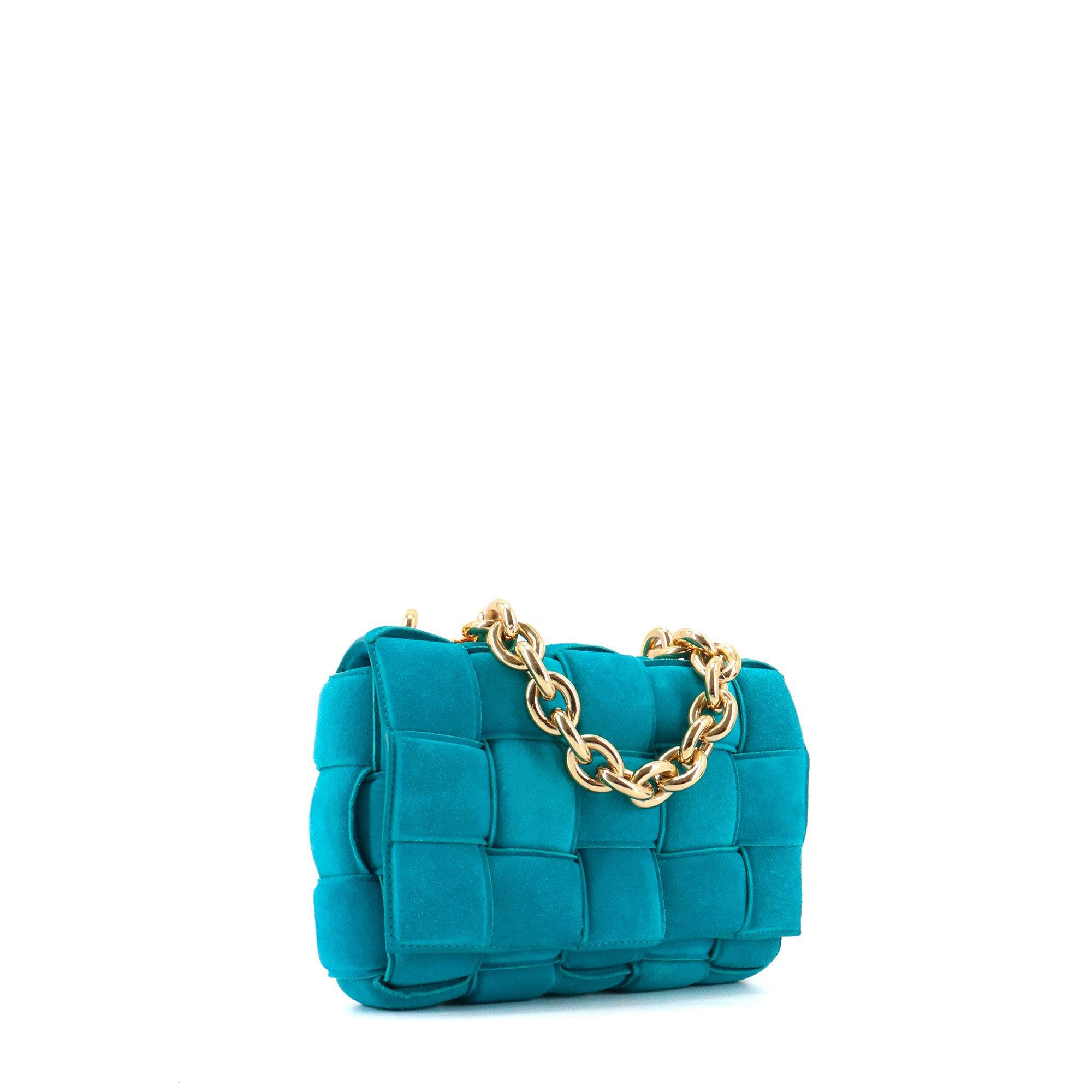 Bottega Veneta BOTTEGA VENETA - Bottega Veneta Chain Cassette shoulder bag in turquoise blue suede Size ONE SIZE - 2 Thumbnail