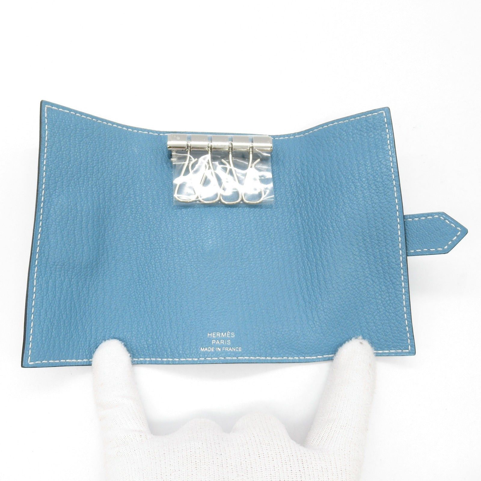 Hermes Hermes Bearn 4-Key Case Key Leather Chevre Blue New Jean Silver Hardware Double Engraved Size ONE SIZE - 5 Thumbnail