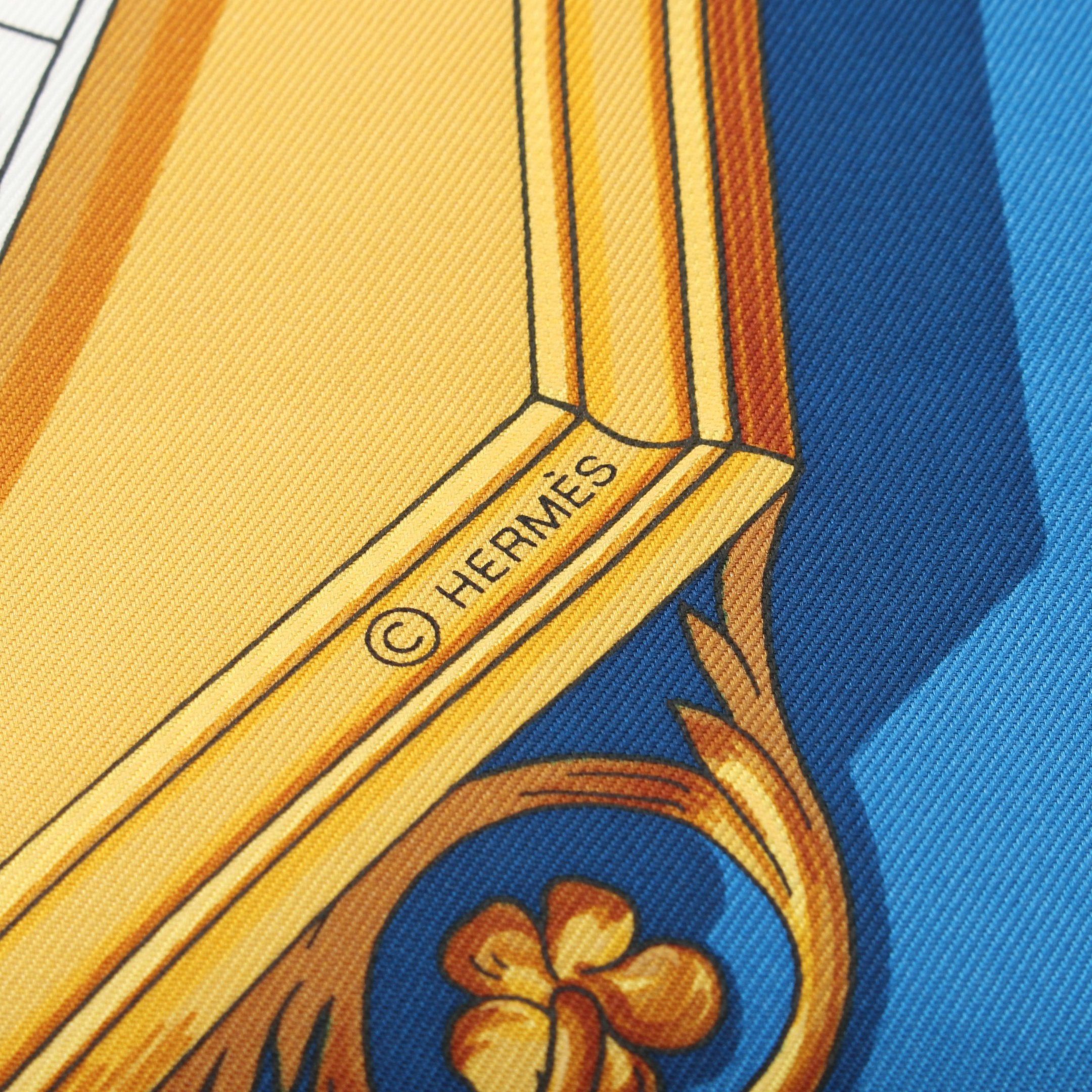 Hermes Hermes Carres 90 Dies Et Hore Scarf Silk Blue Multicolor Size ONE SIZE - 2 Thumbnail