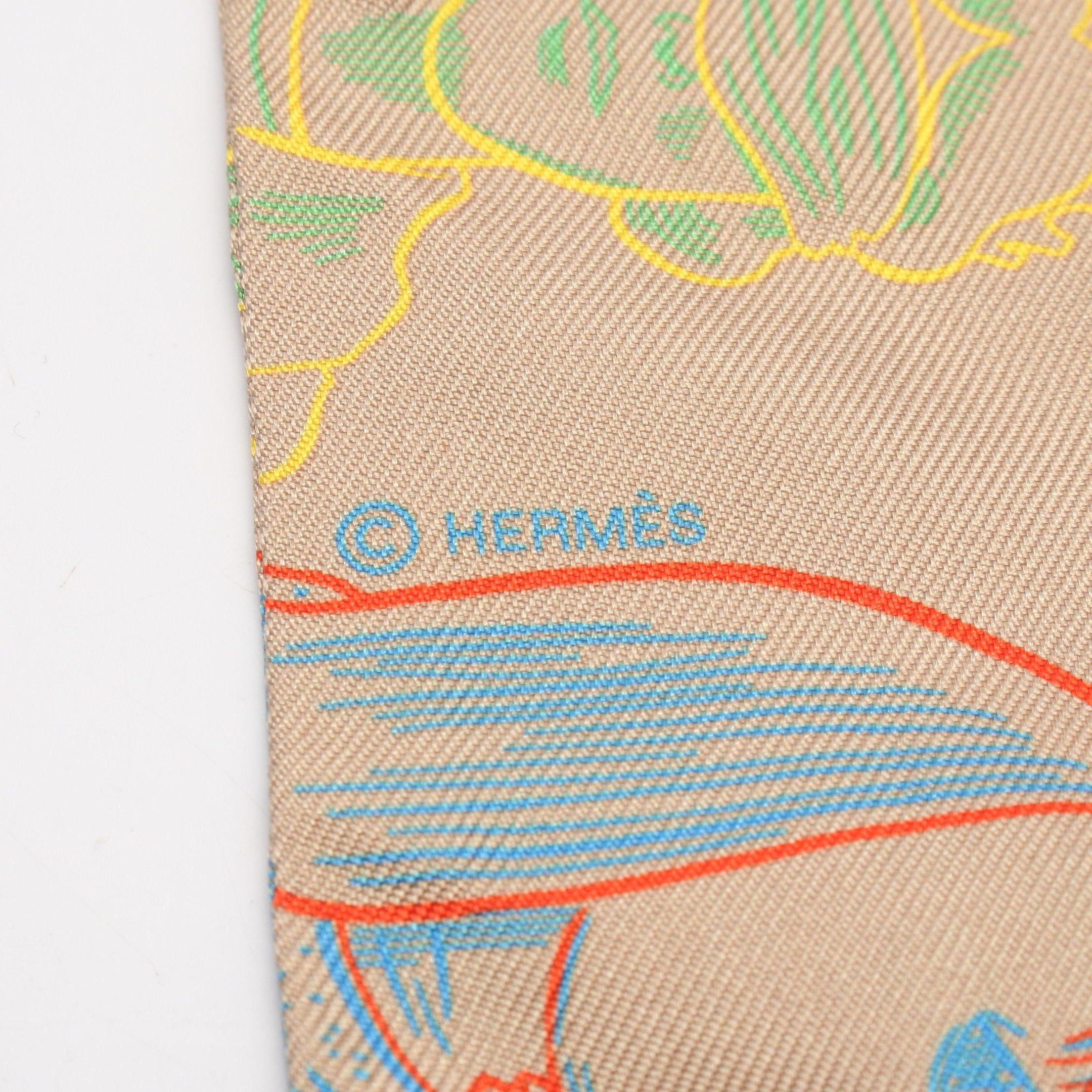 Hermes Hermes Twilly Dress Code Ribbon Scarf Silk Beige Size ONE SIZE - 2 Thumbnail