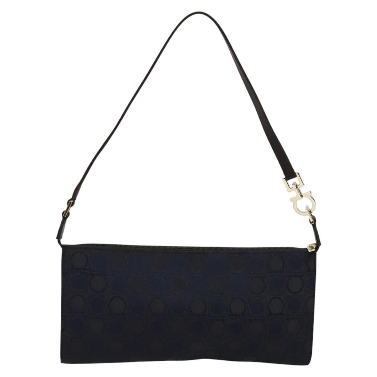Salvatore Ferragamo Gancini Navy Canvas Handbag (Pre-Owned) Size ONE SIZE - 2 Thumbnail