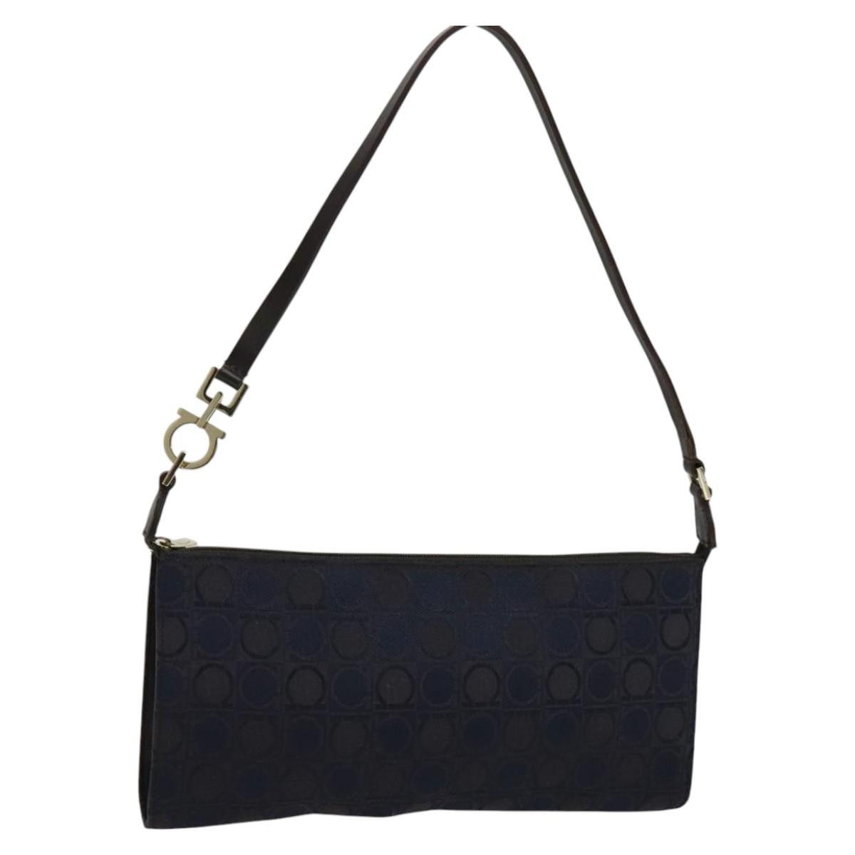 Salvatore Ferragamo Gancini Navy Canvas Handbag (Pre-Owned) Size ONE SIZE - 18 Thumbnail