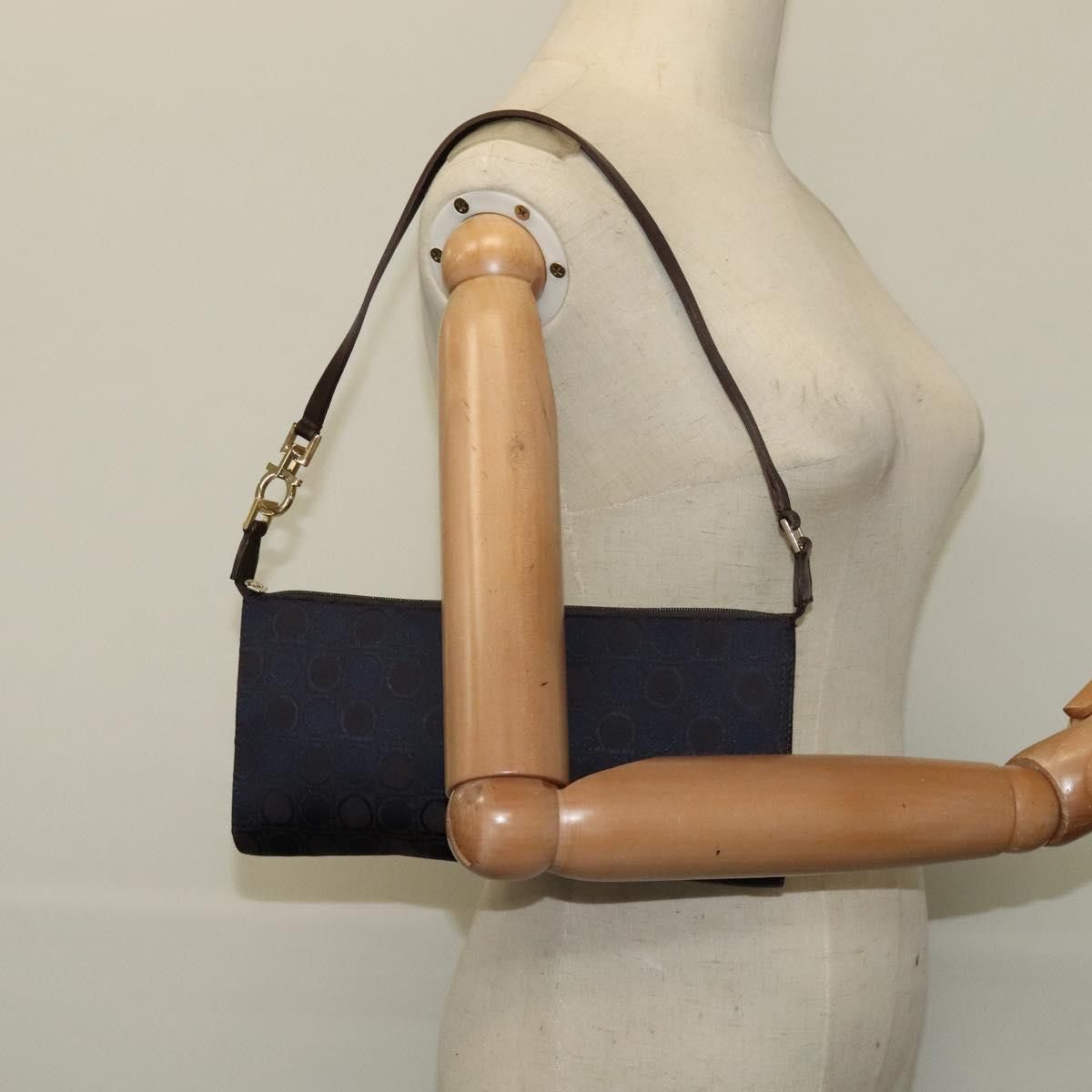 Salvatore Ferragamo Gancini Navy Canvas Handbag (Pre-Owned) Size ONE SIZE - 17 Thumbnail