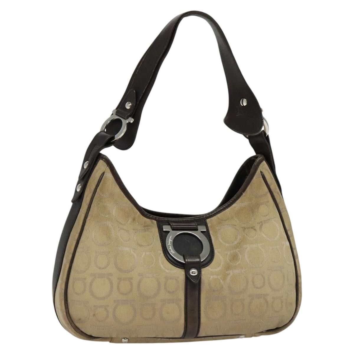 Salvatore Ferragamo Gancini Beige Canvas Shoulder Bag (Pre-Owned) Size ONE SIZE - 20 Thumbnail