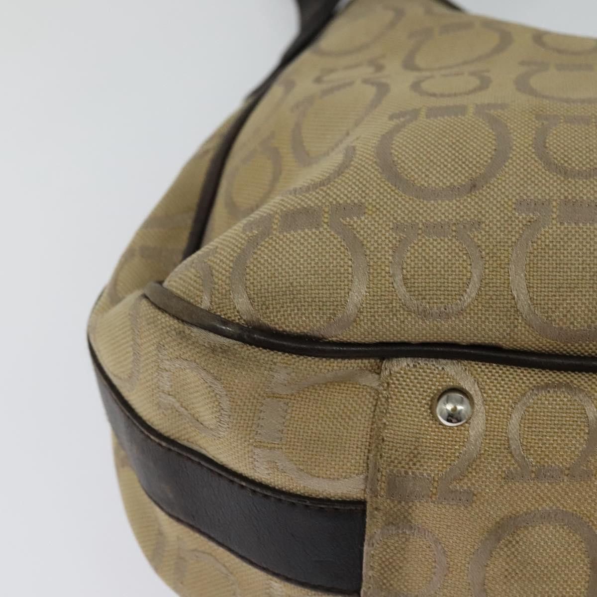 Salvatore Ferragamo Gancini Beige Canvas Shoulder Bag (Pre-Owned) Size ONE SIZE - 10 Thumbnail