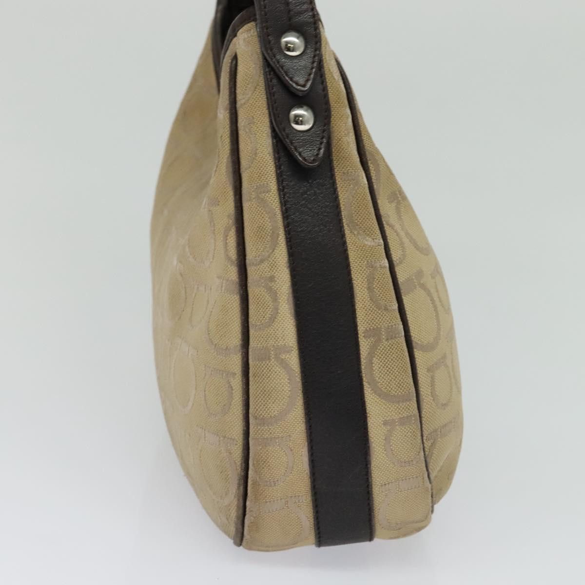 Salvatore Ferragamo Gancini Beige Canvas Shoulder Bag (Pre-Owned) Size ONE SIZE - 3 Thumbnail