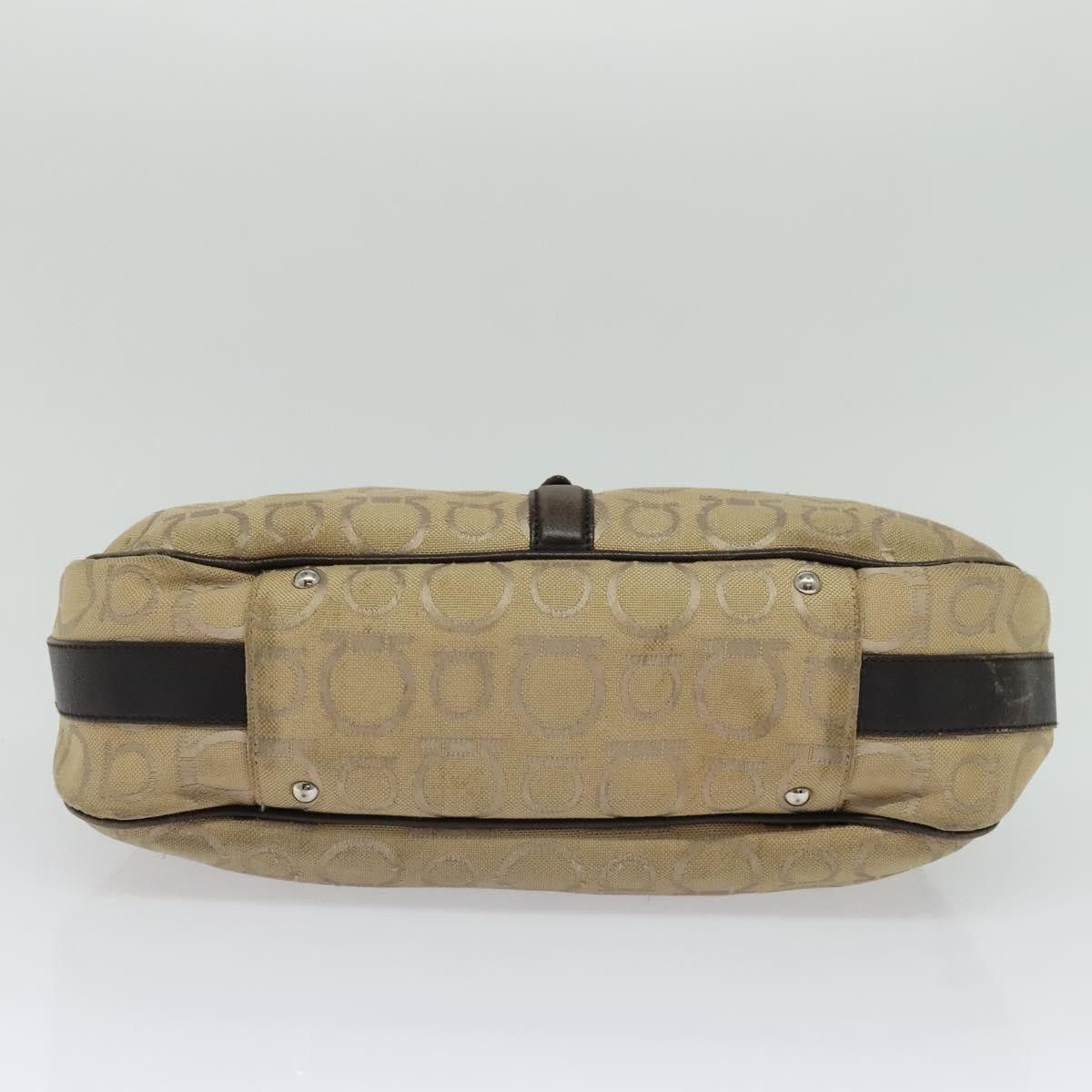 Salvatore Ferragamo Gancini Beige Canvas Shoulder Bag (Pre-Owned) Size ONE SIZE - 7 Thumbnail