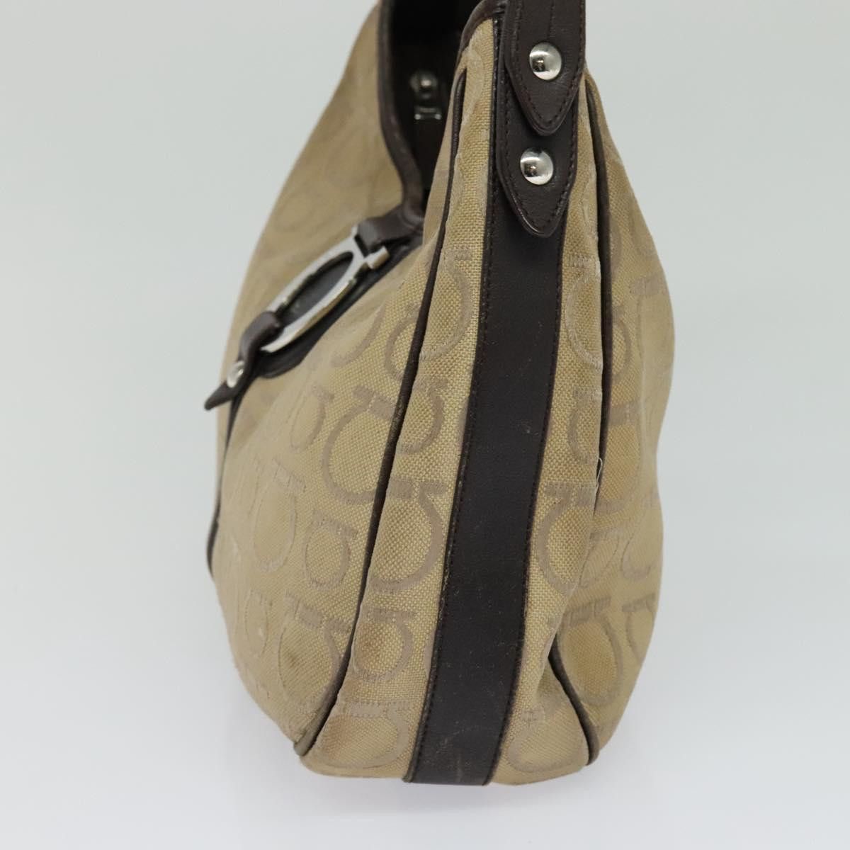 Salvatore Ferragamo Gancini Beige Canvas Shoulder Bag (Pre-Owned) Size ONE SIZE - 4 Thumbnail
