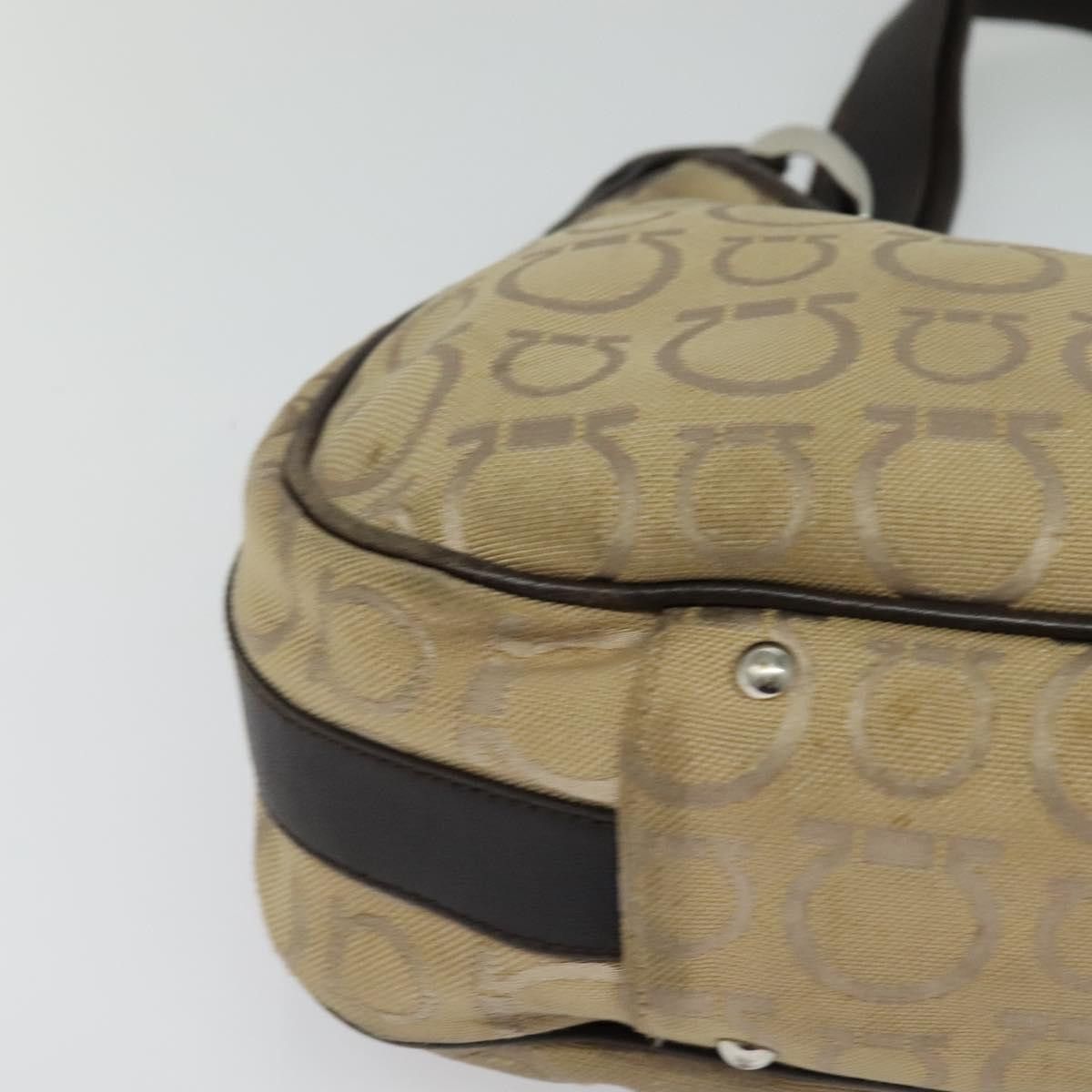 Salvatore Ferragamo Gancini Beige Canvas Shoulder Bag (Pre-Owned) Size ONE SIZE - 8 Thumbnail