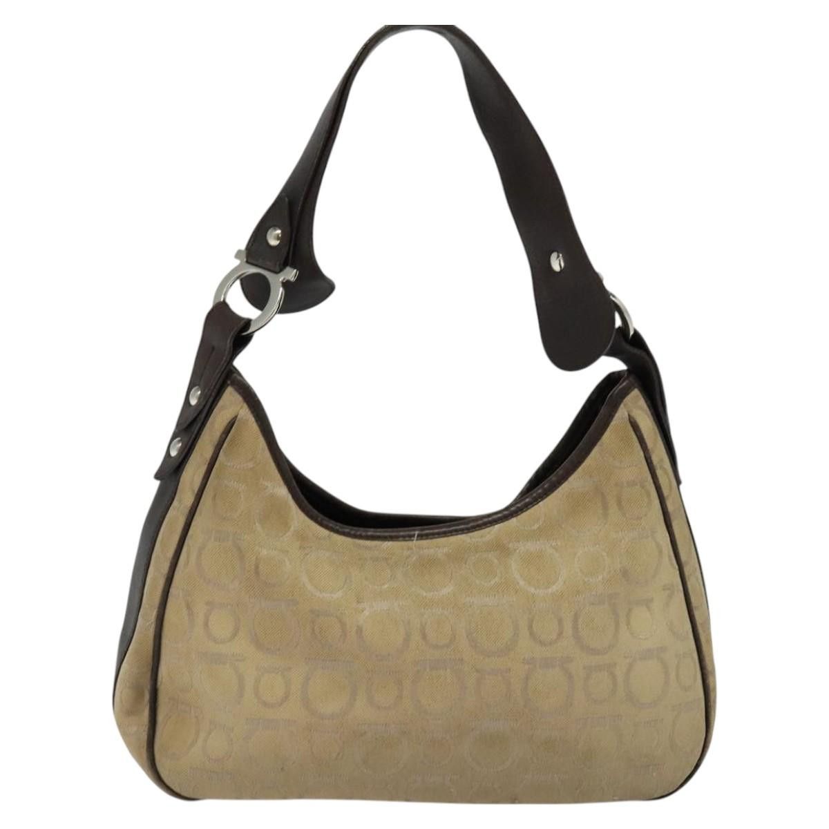 Salvatore Ferragamo Gancini Beige Canvas Shoulder Bag (Pre-Owned) Size ONE SIZE - 2 Thumbnail