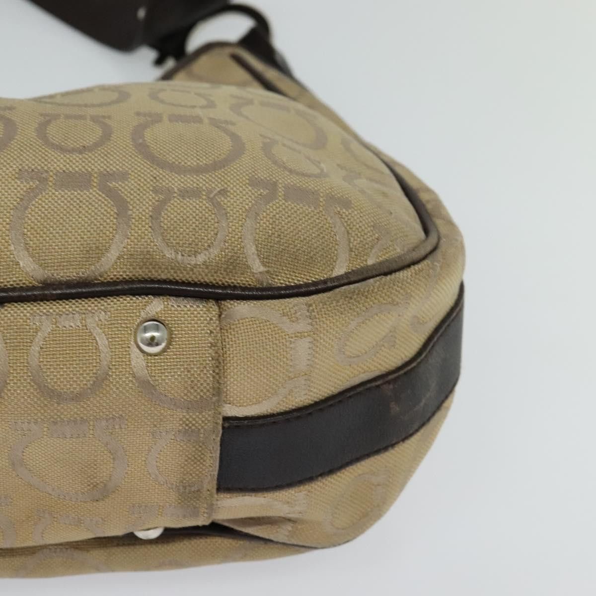 Salvatore Ferragamo Gancini Beige Canvas Shoulder Bag (Pre-Owned) Size ONE SIZE - 9 Thumbnail