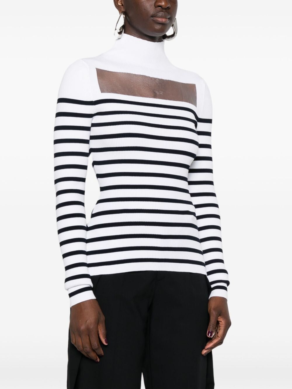 Jean Paul Gaultier RIBBED MARINIERE PULLOVER WITH TRANSPARENT WINDOW DETAIL Size S / US 4 / IT 40 - 7 Thumbnail