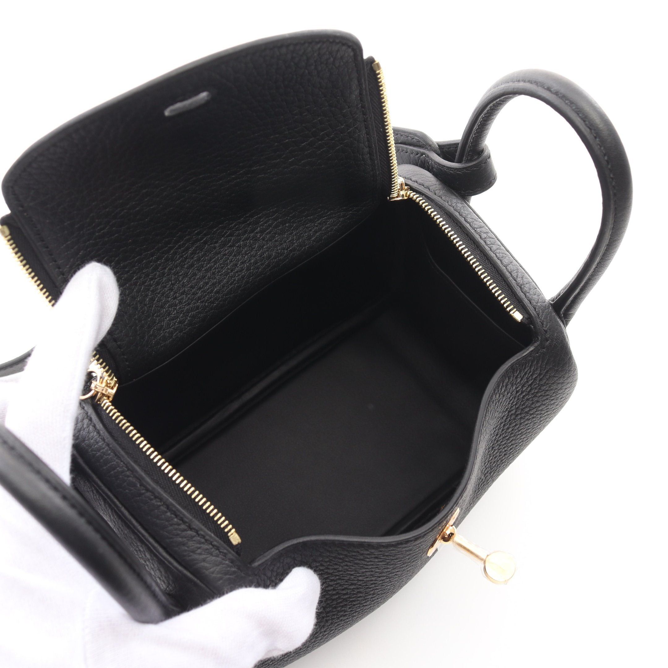 Hermes Hermes Lindy Mini Shoulder Bag Clemence Leather Black Gold Hardware Double Engraved Size ONE SIZE - 3 Thumbnail