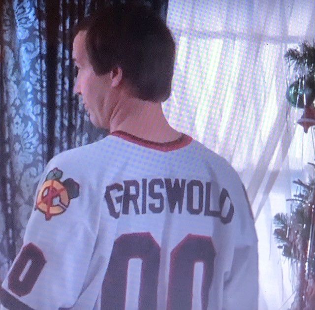 Vintage Clark Griswold Chicago Blackhawks #00 Hockey Jersey L Christmas  Vacation