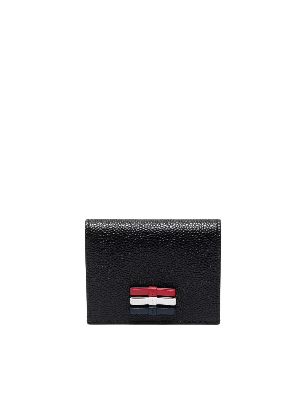 Thom Browne 3-BOW DOUBLE CARD HOLDER IN PEBBLE GRAIN LEATHER - L10, H8 Size ONE SIZE - 3 Thumbnail