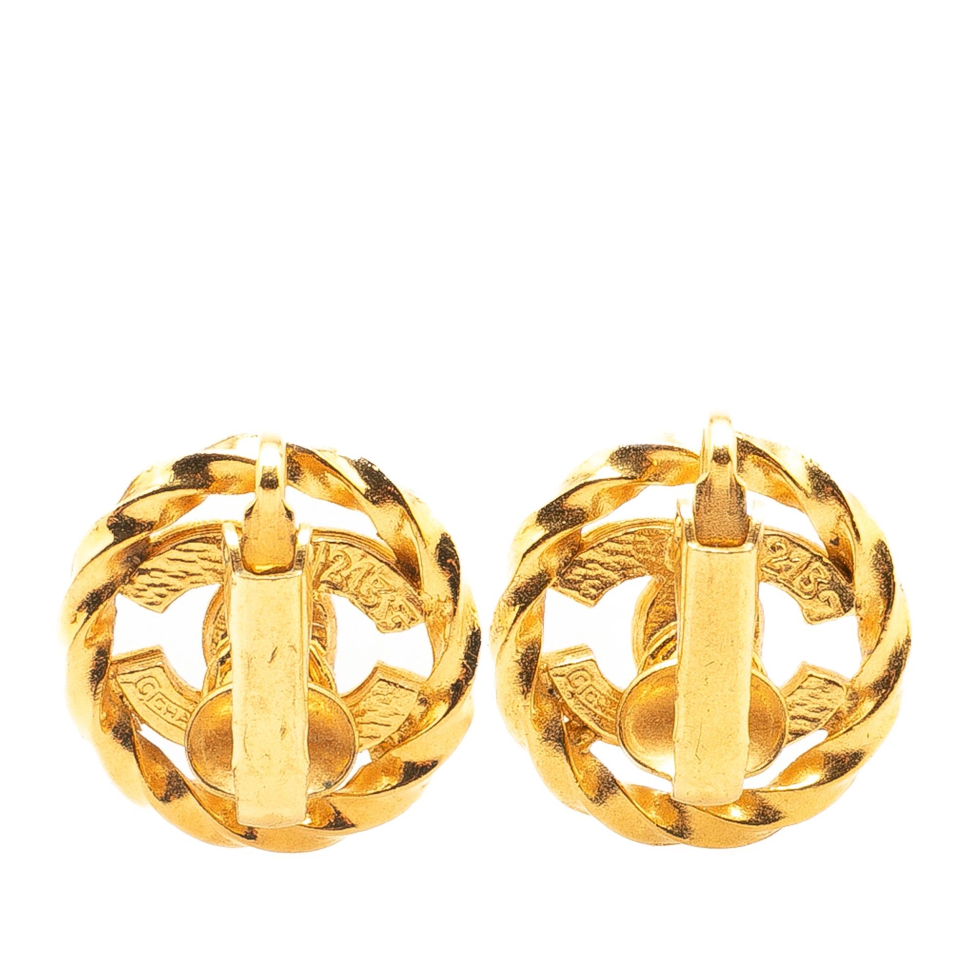 Chanel Chanel Gold Plated CC Rhinestones Clip On Earrings Gold Size ONE SIZE - 2 Thumbnail