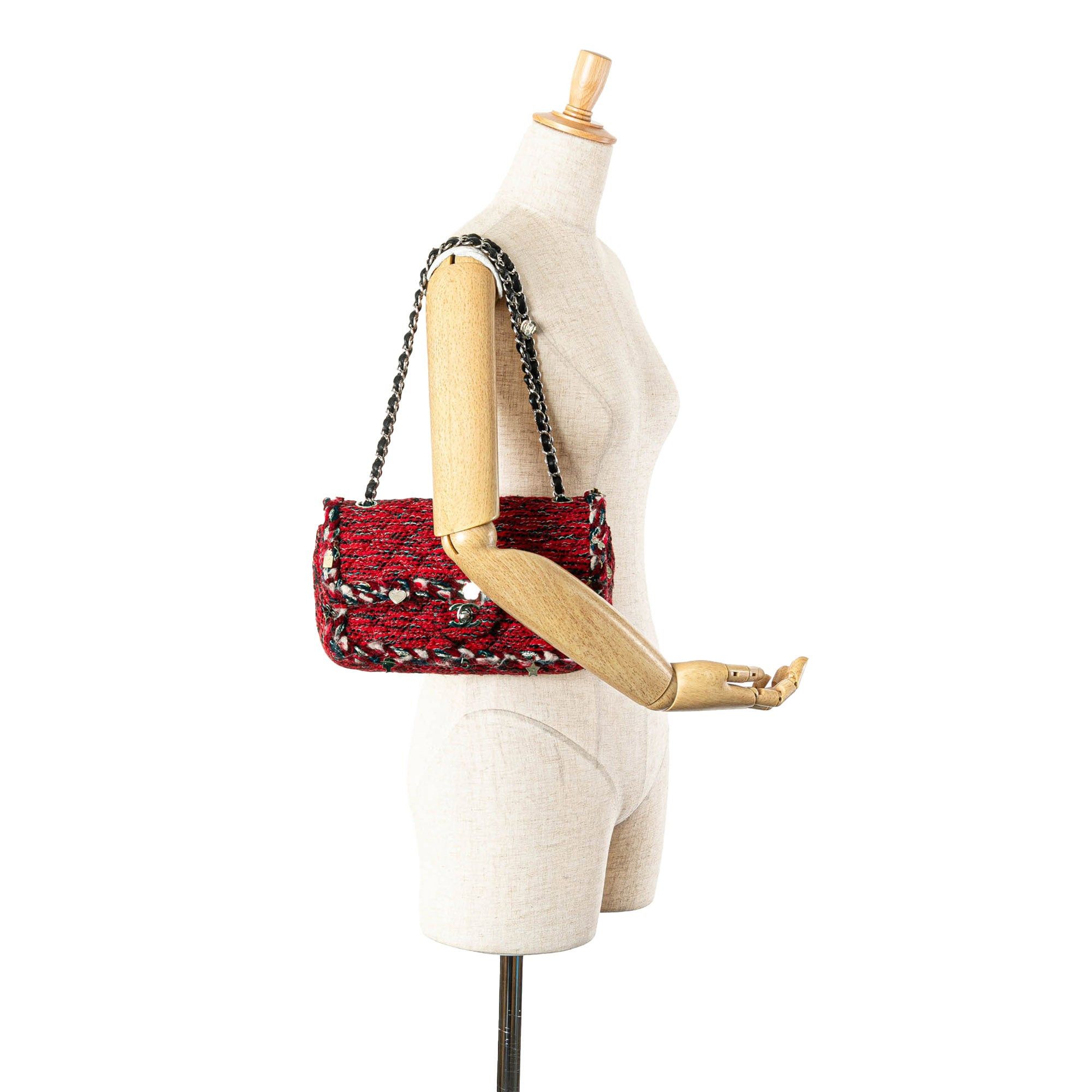 Chanel Chanel Medium Tweed Braided Charms Double Flap Red Size ONE SIZE - 12 Thumbnail