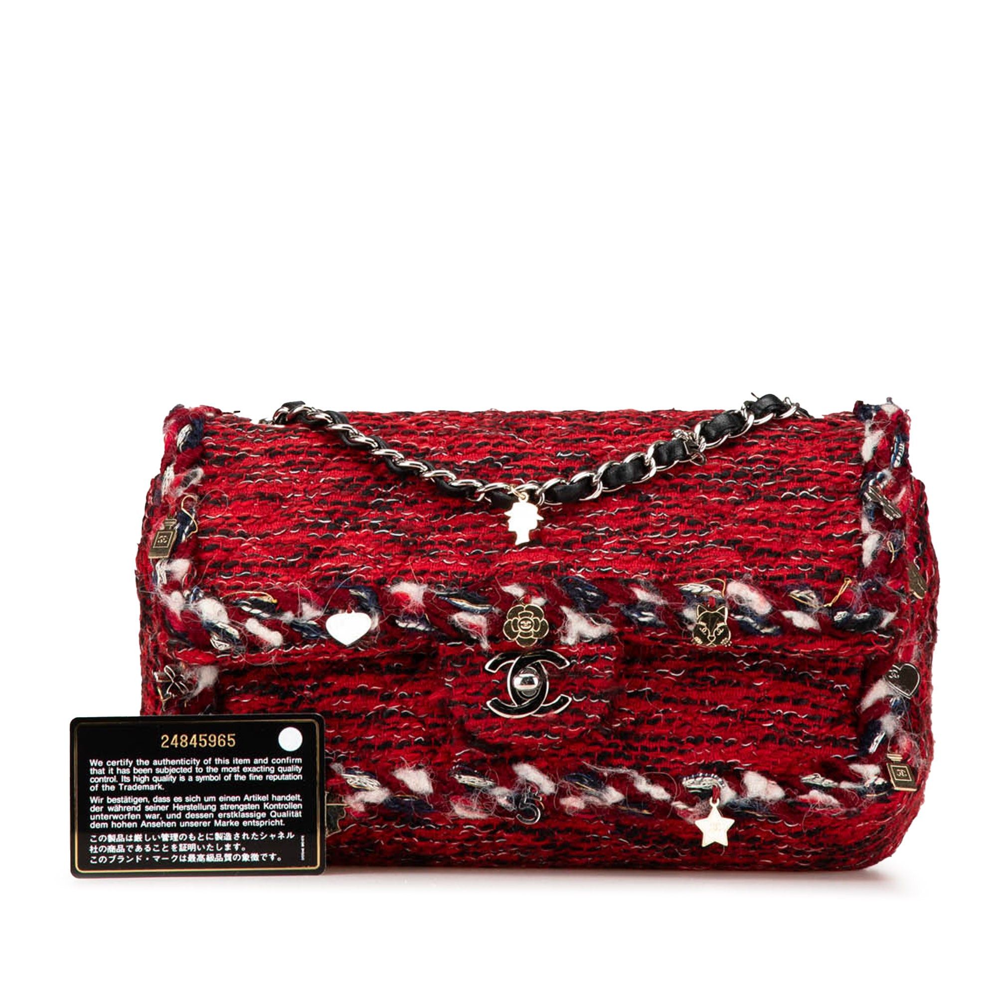 Chanel Chanel Medium Tweed Braided Charms Double Flap Red Size ONE SIZE - 13 Thumbnail