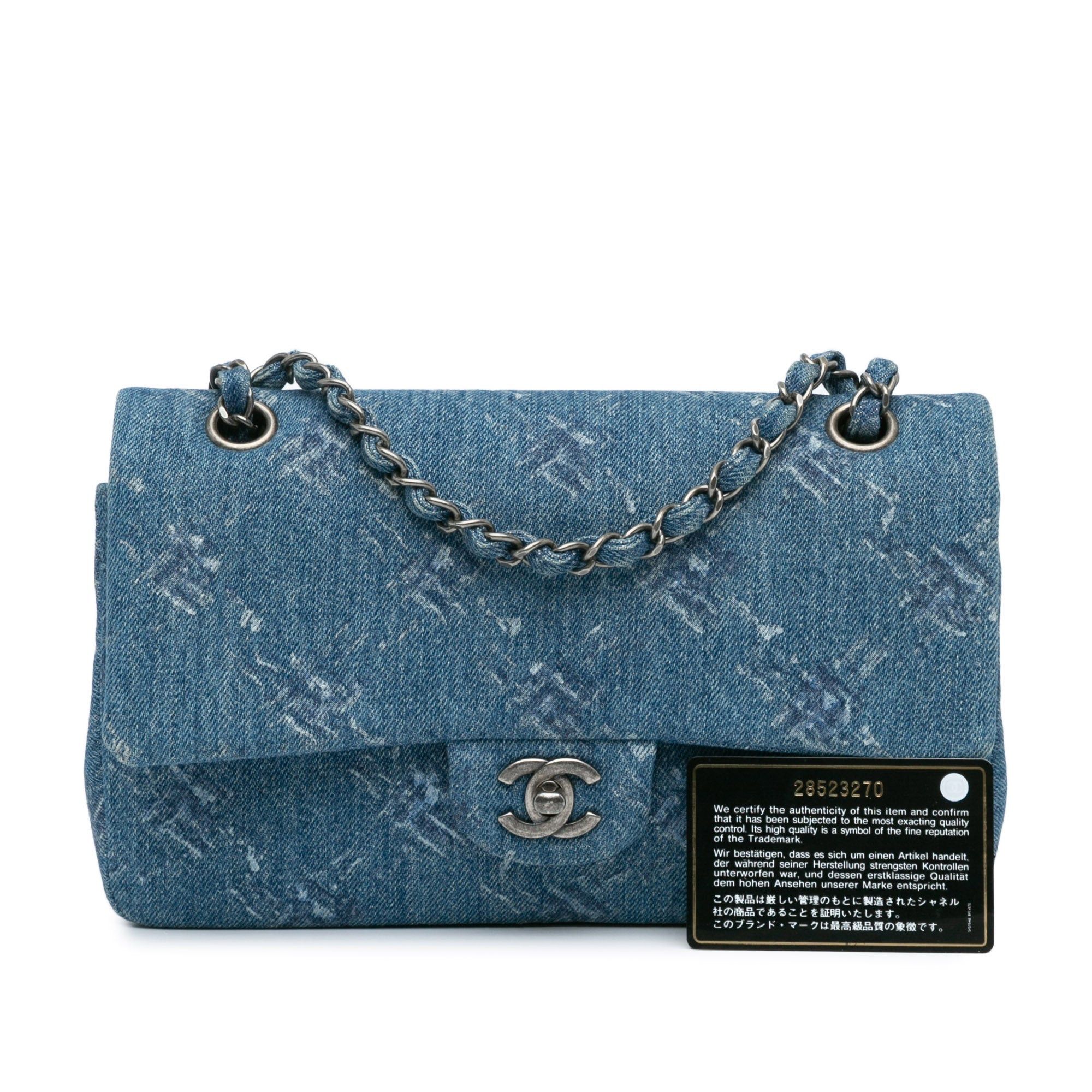 Chanel Chanel Medium Classic Printed Denim Double Flap Blue Size ONE SIZE - 13 Thumbnail
