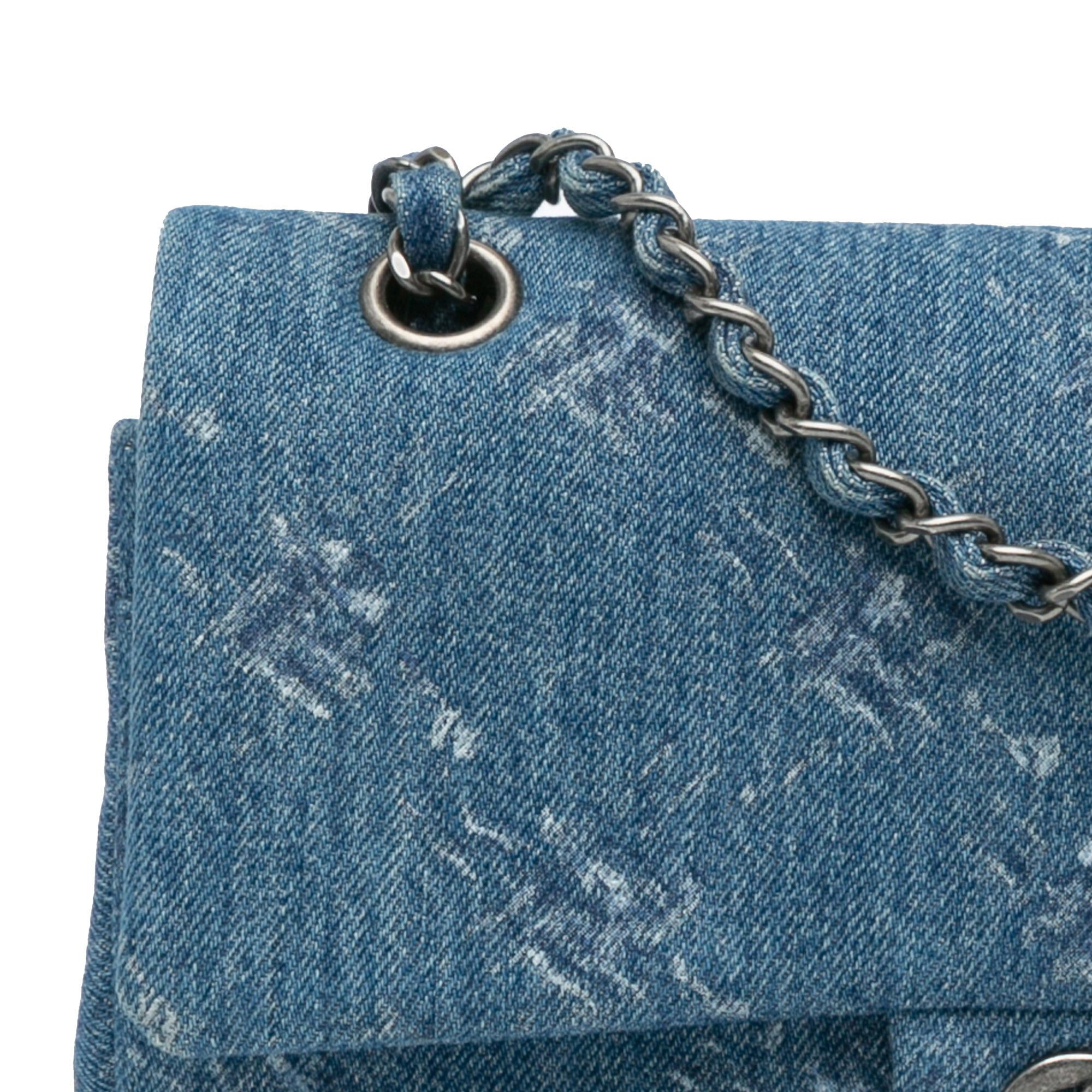 Chanel Chanel Medium Classic Printed Denim Double Flap Blue Size ONE SIZE - 8 Thumbnail