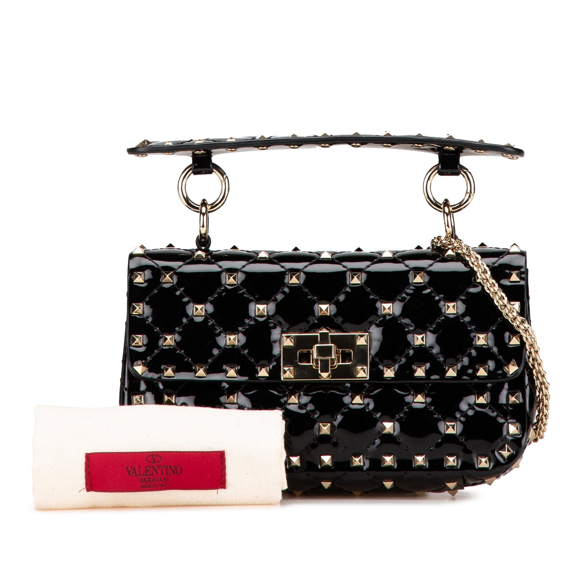 Valentino Valentino Small Patent Rockstud Spike Satchel Black Size ONE SIZE - 10 Thumbnail