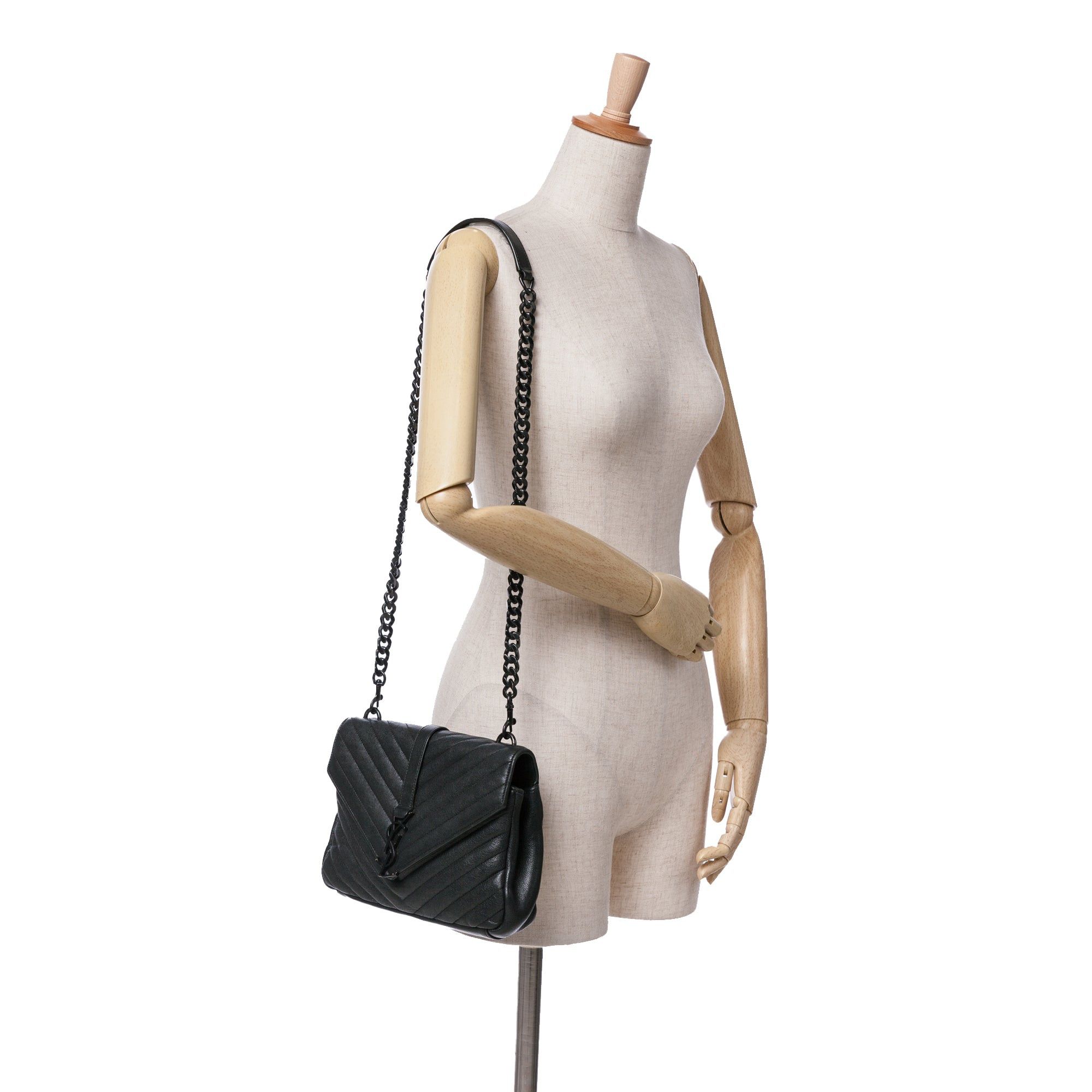 Saint Laurent Paris Saint Laurent Medium Monogram Chevron Sheepskin College Bag Black Size ONE SIZE - 11 Thumbnail