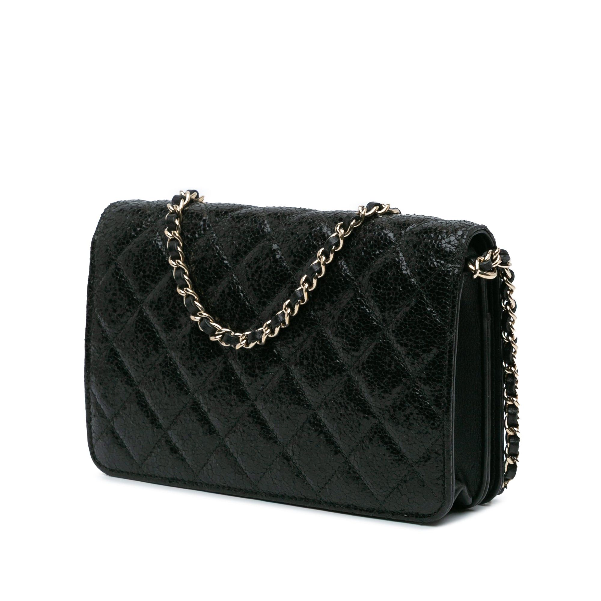 Chanel Chanel Quilted Crackled Patent Calfskin Pearl Wallet On Chain Black Size ONE SIZE - 2 Thumbnail