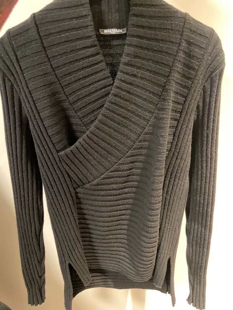 Balmain Stylish Black Wool Sweater from Balmain Size US XS / EU 42 / 0 - 4 Thumbnail