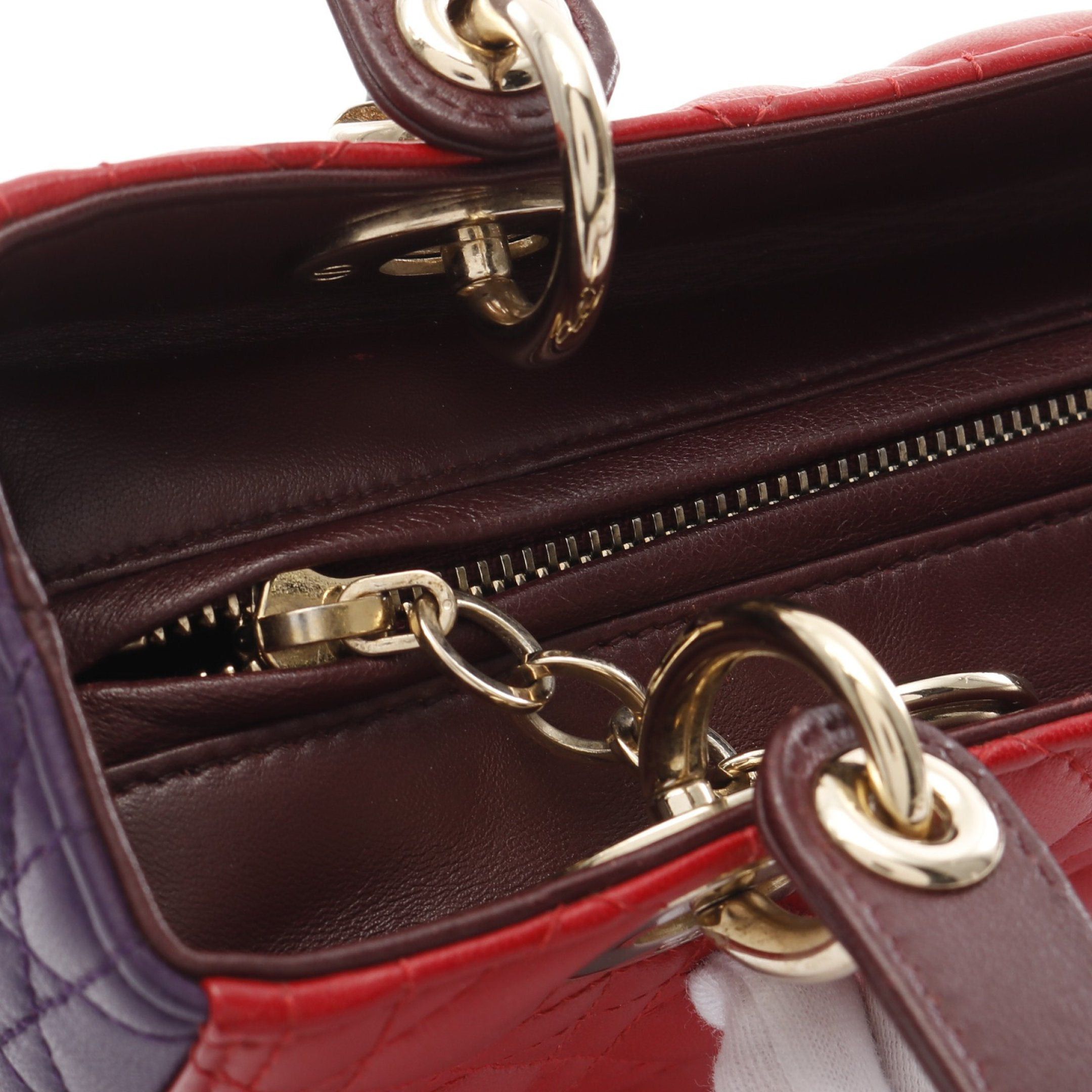 Dior Dior Lady Dior Canage Handbag Leather Red Purple Bordeaux Size ONE SIZE - 11 Thumbnail