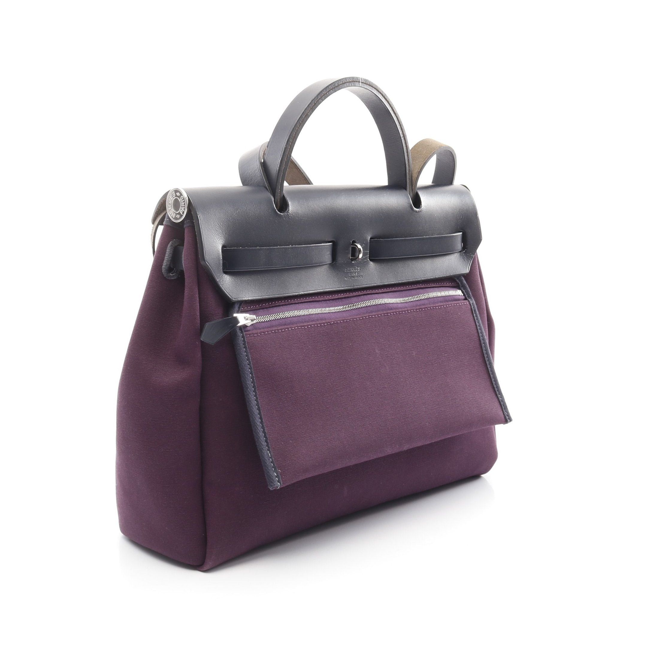 Hermes Hermes Herbag Zip Pm Cassis Bleu Nui Handbag Toile Officier Vache Hunter Dark Purple Navy Silver Hardware D Stamp Size ONE SIZE - 2 Thumbnail